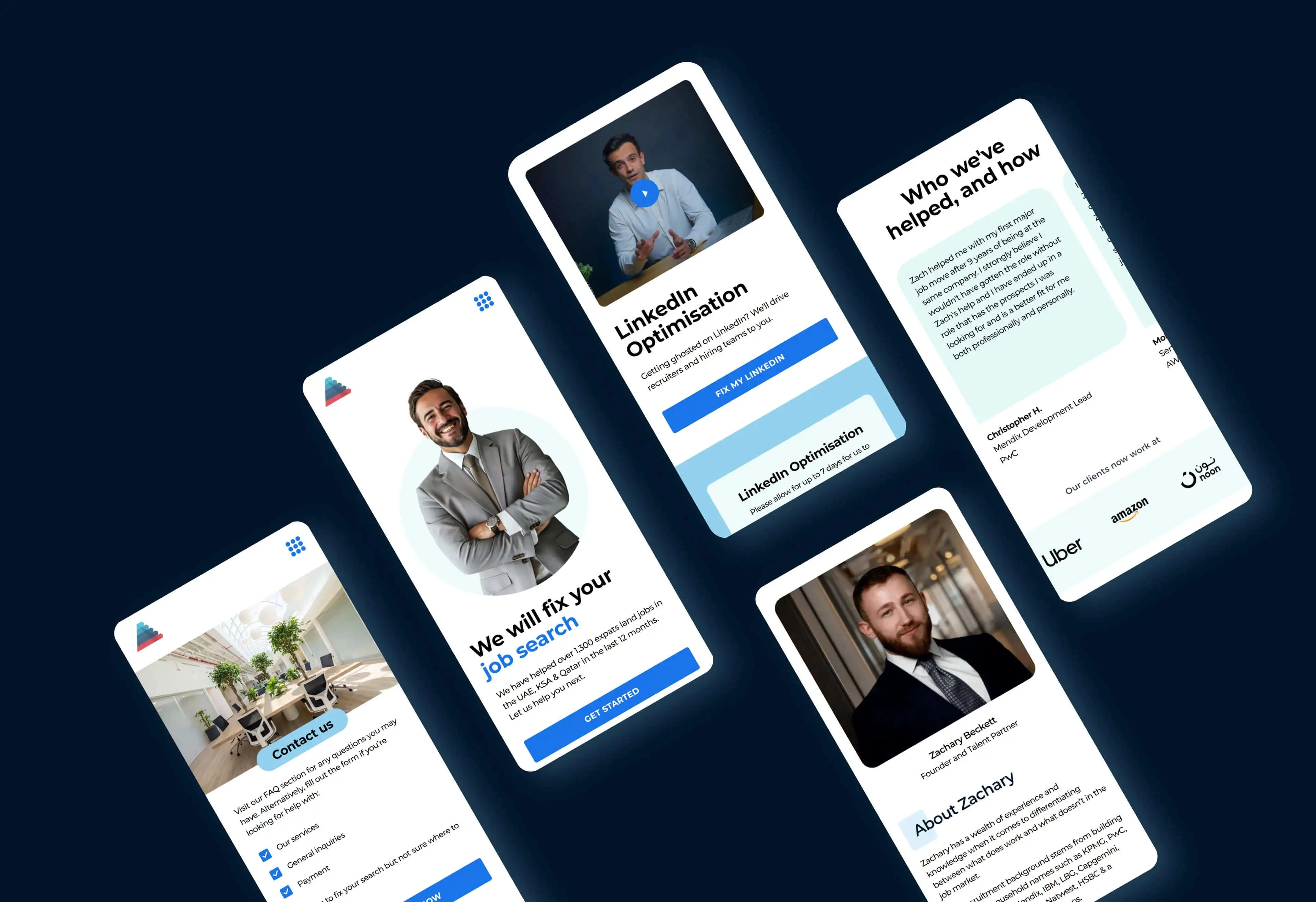 Mobile website screenshots