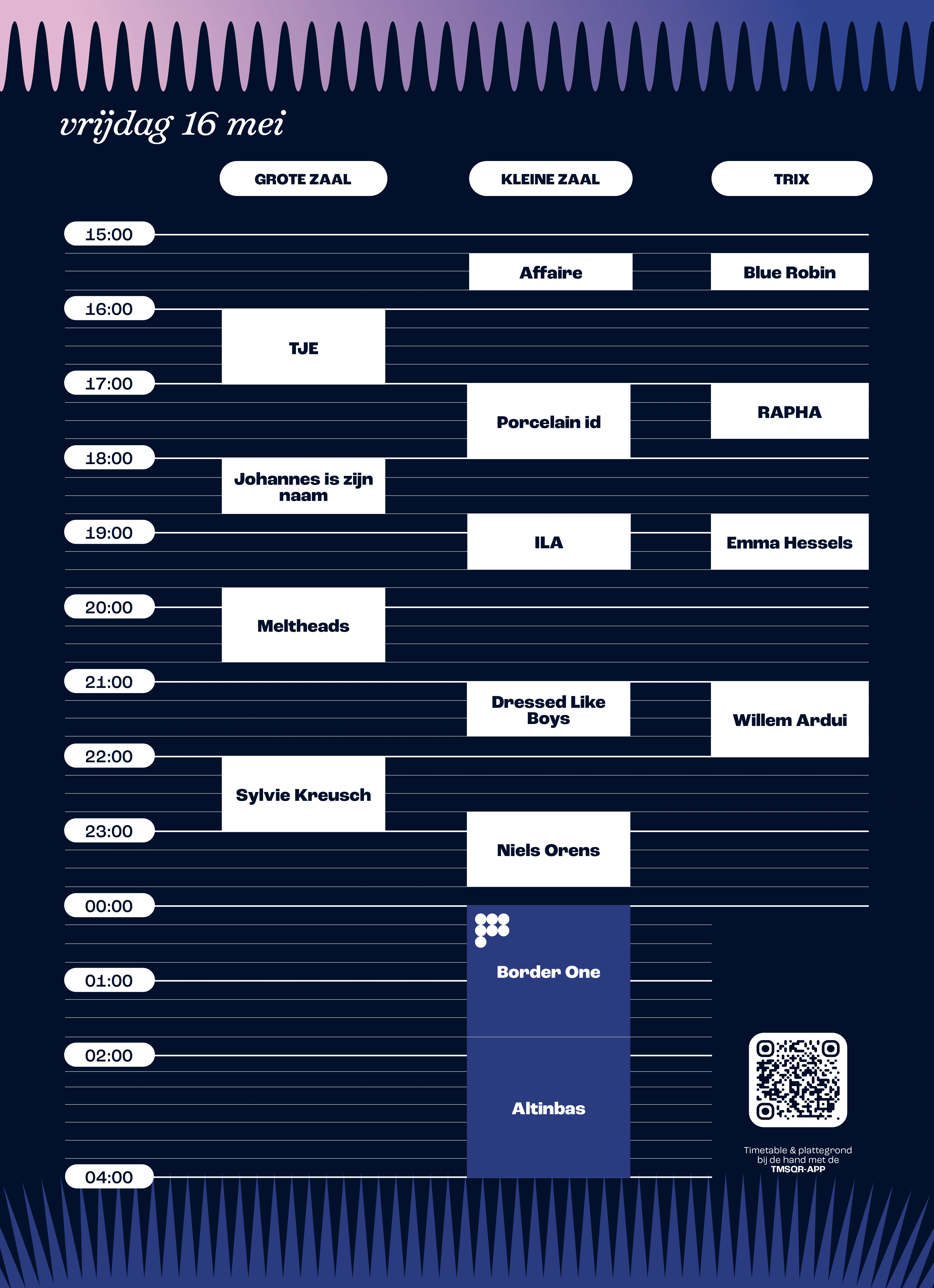 Festival timetable designed for clarity and consistency.