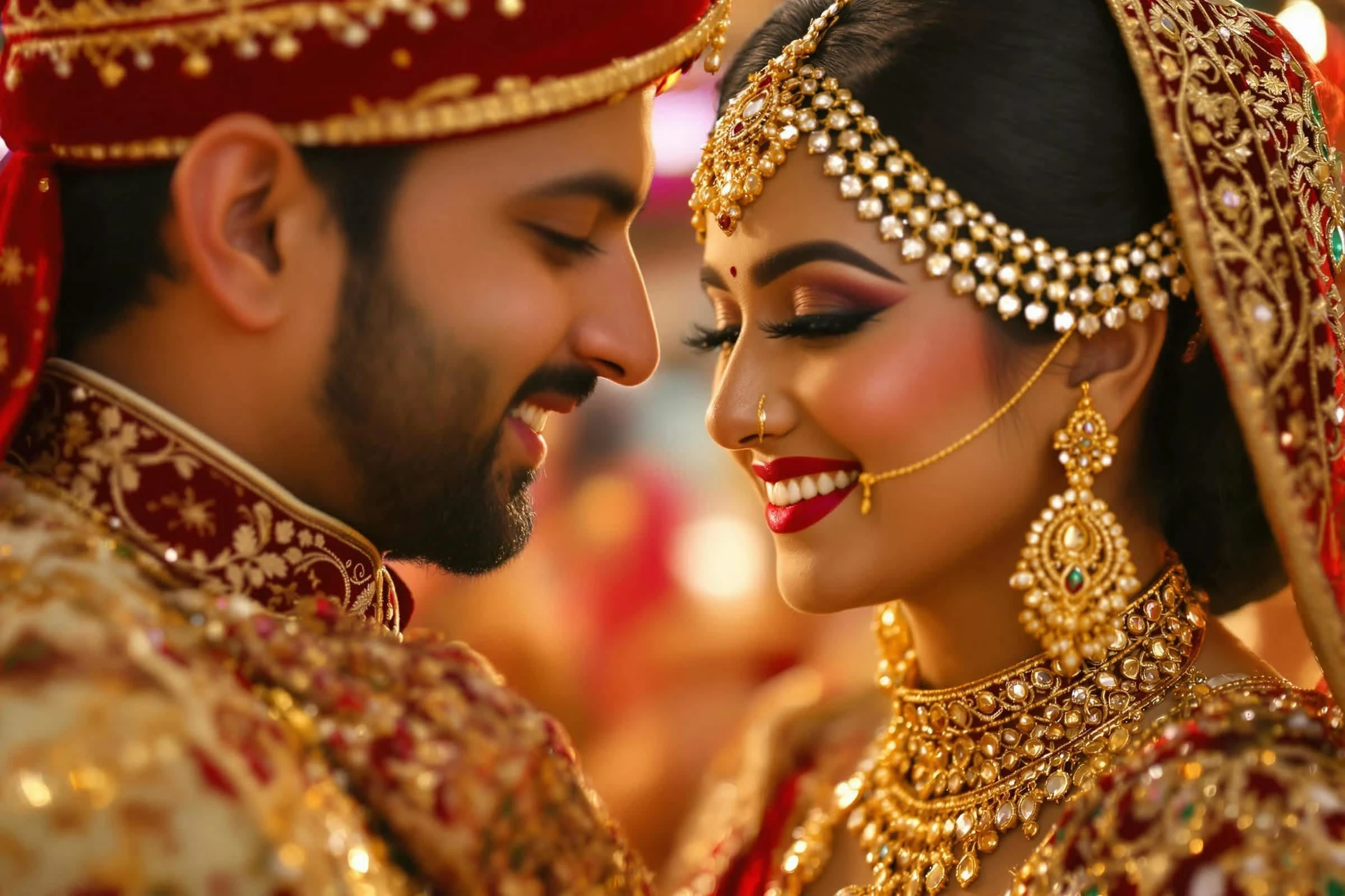 Image of a wedding ceremony where bride and groom are smiling