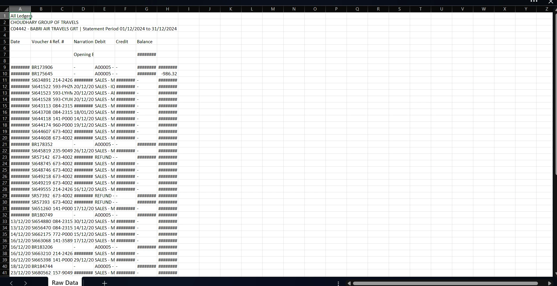 Raw Data given from the Clinet