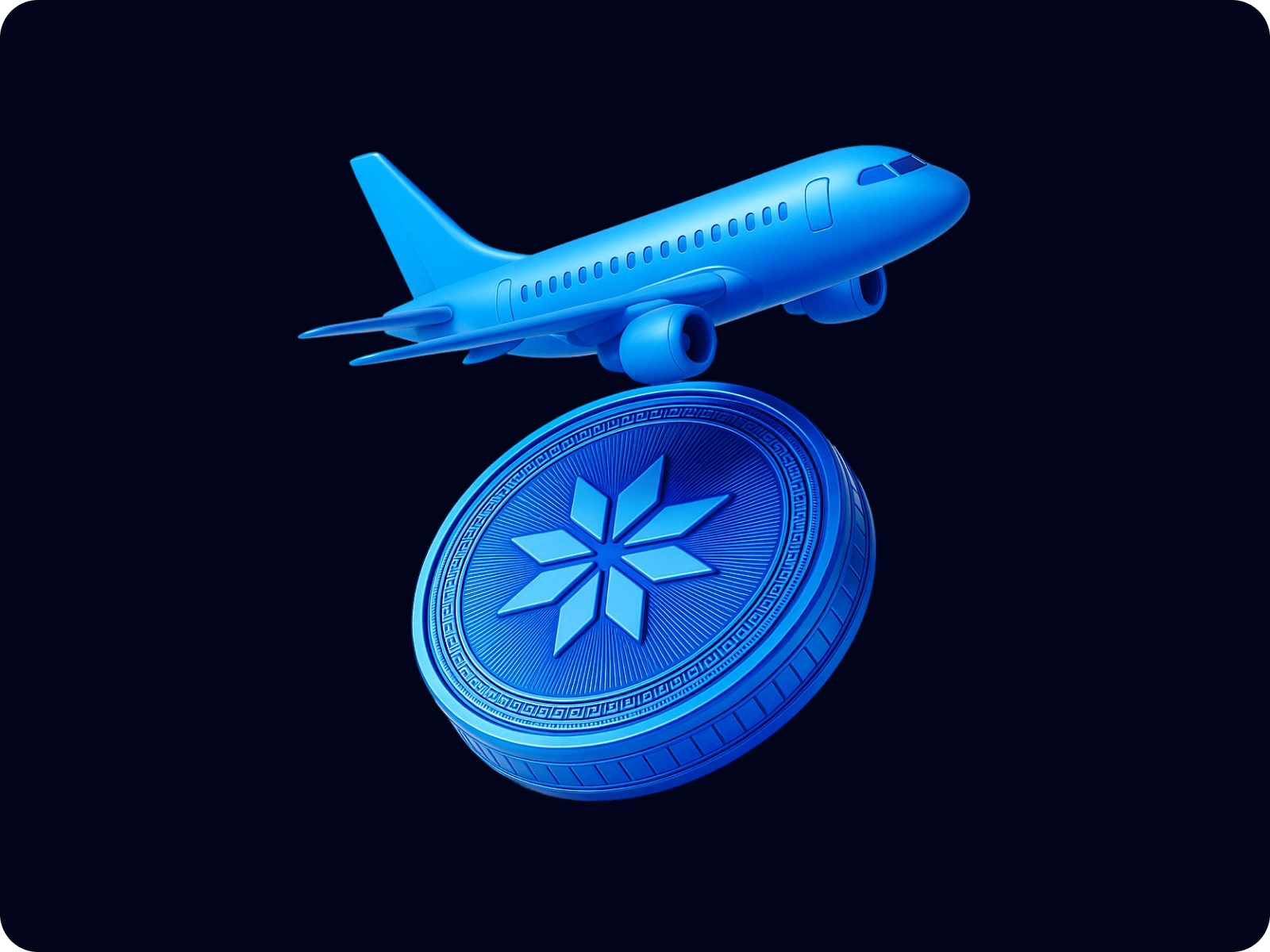An airplane and coin pairing illustrate the freedom to fly anywhere using crypto, turning every booking into a secure, global adventure.