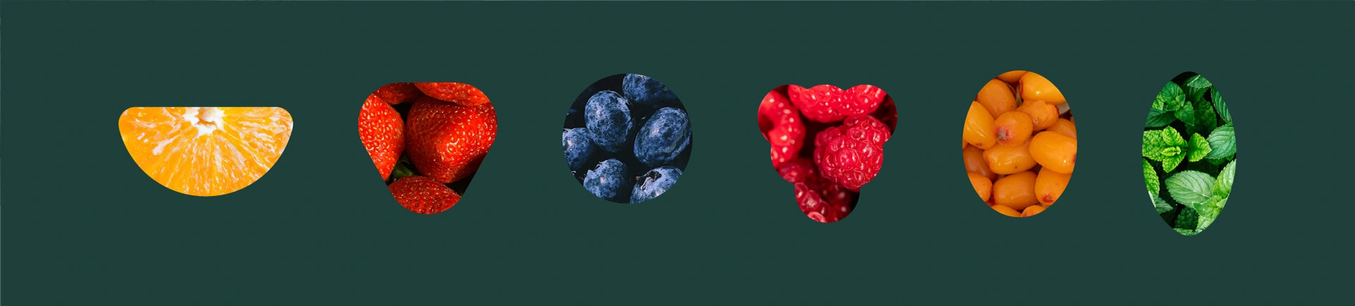 Berry-inspired shapes identify the smoothie ingredients.