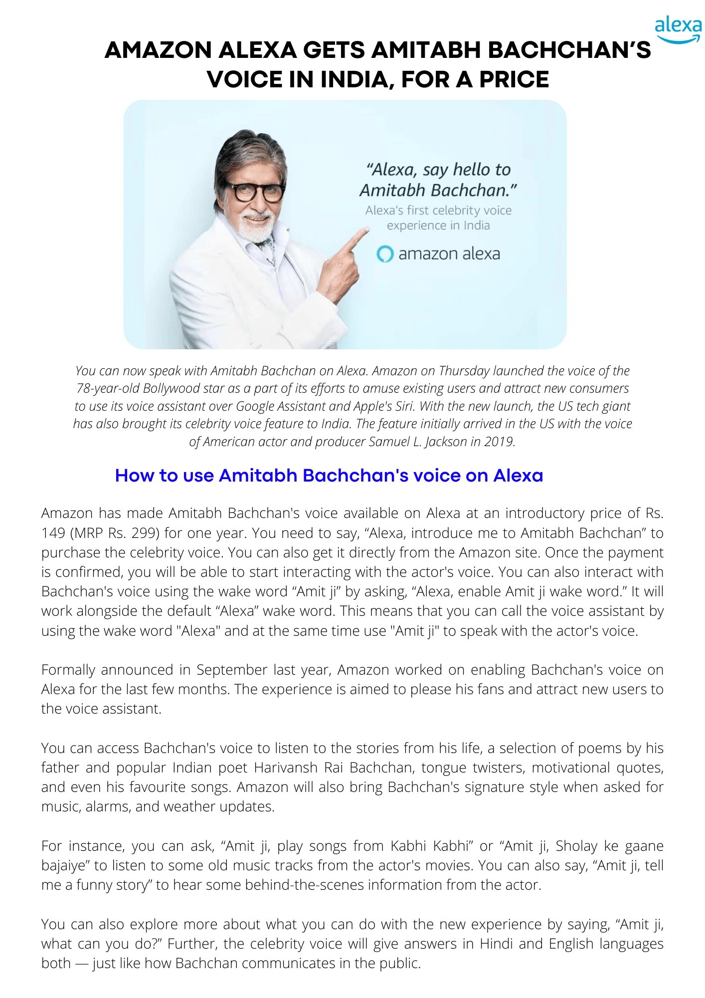 Amazon Alexa Celebrity Voice Launch in India