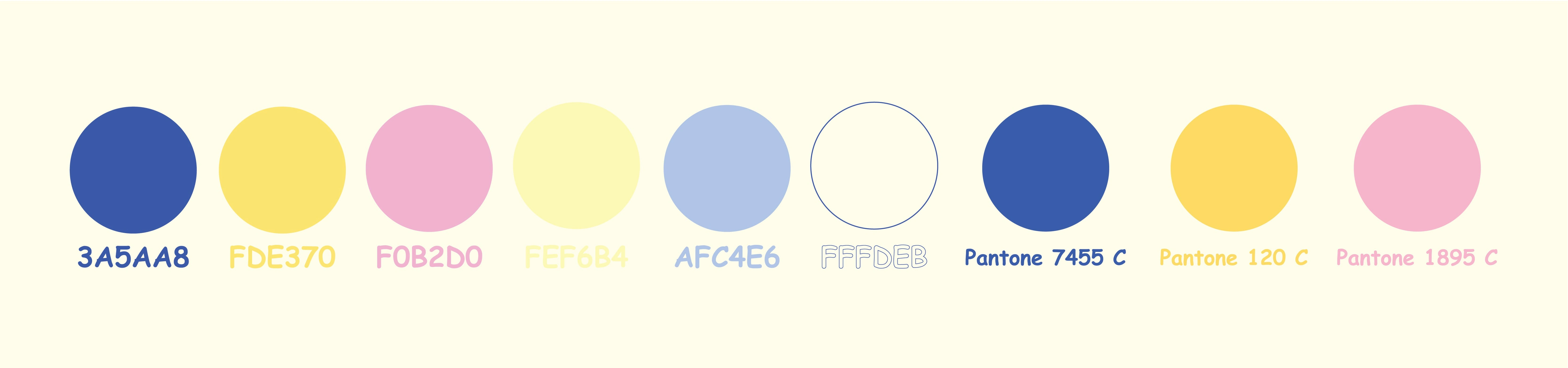 Colour palette features a deep blue tone as per the client's request, paired with complementary yellow and pink tones