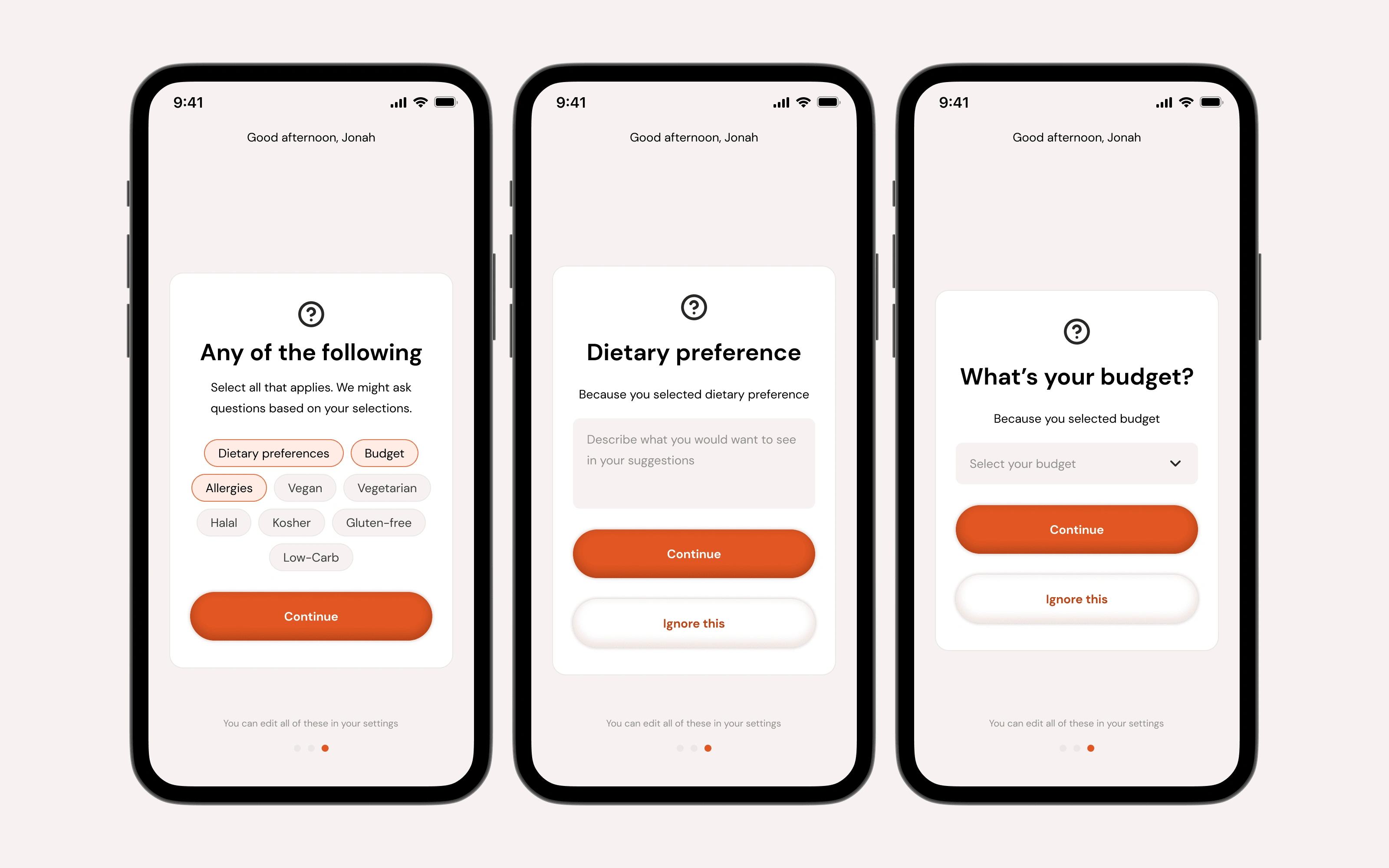 Select preferences for first time use