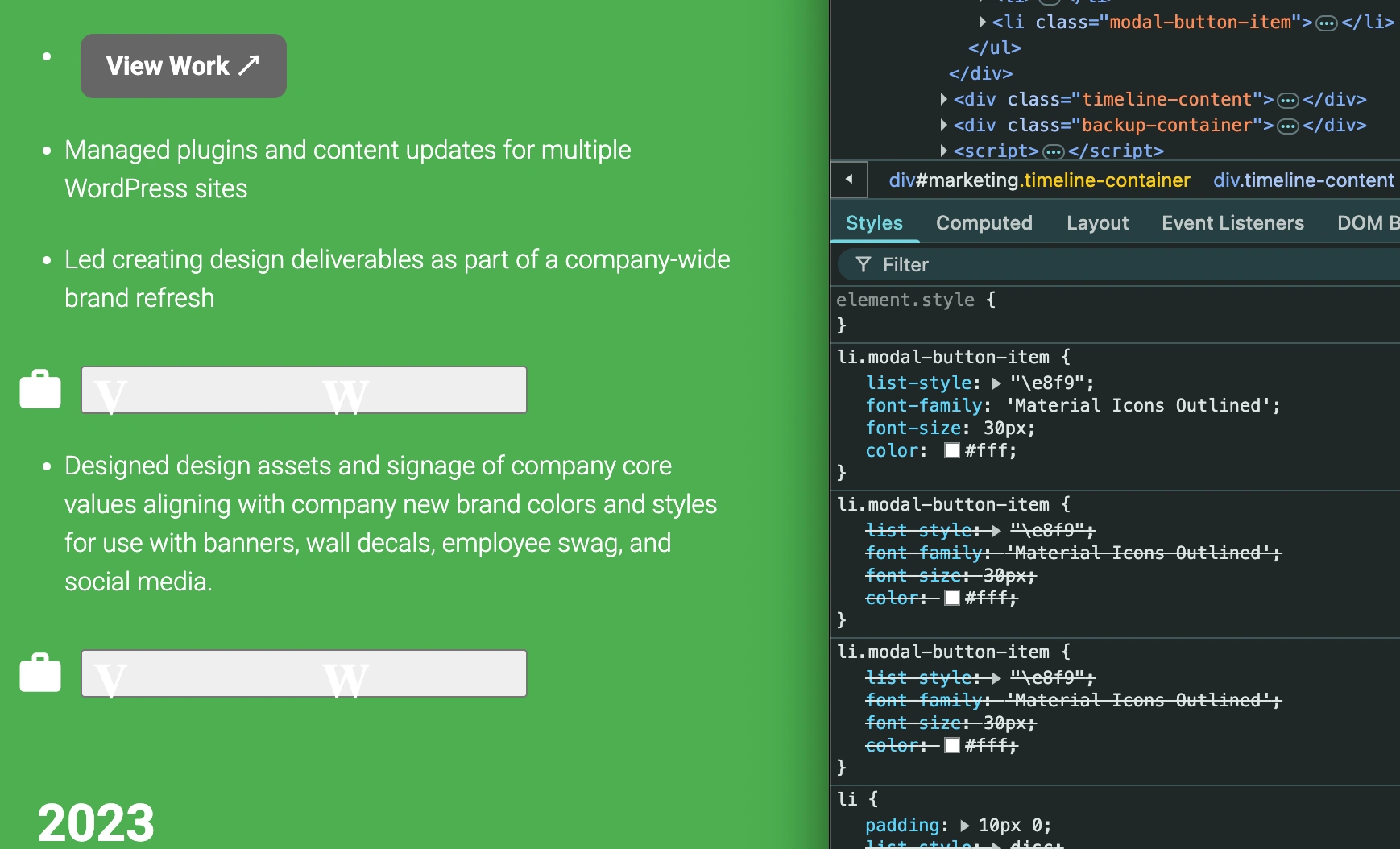 Used styling tools such as material design icon library to create unique bullet points