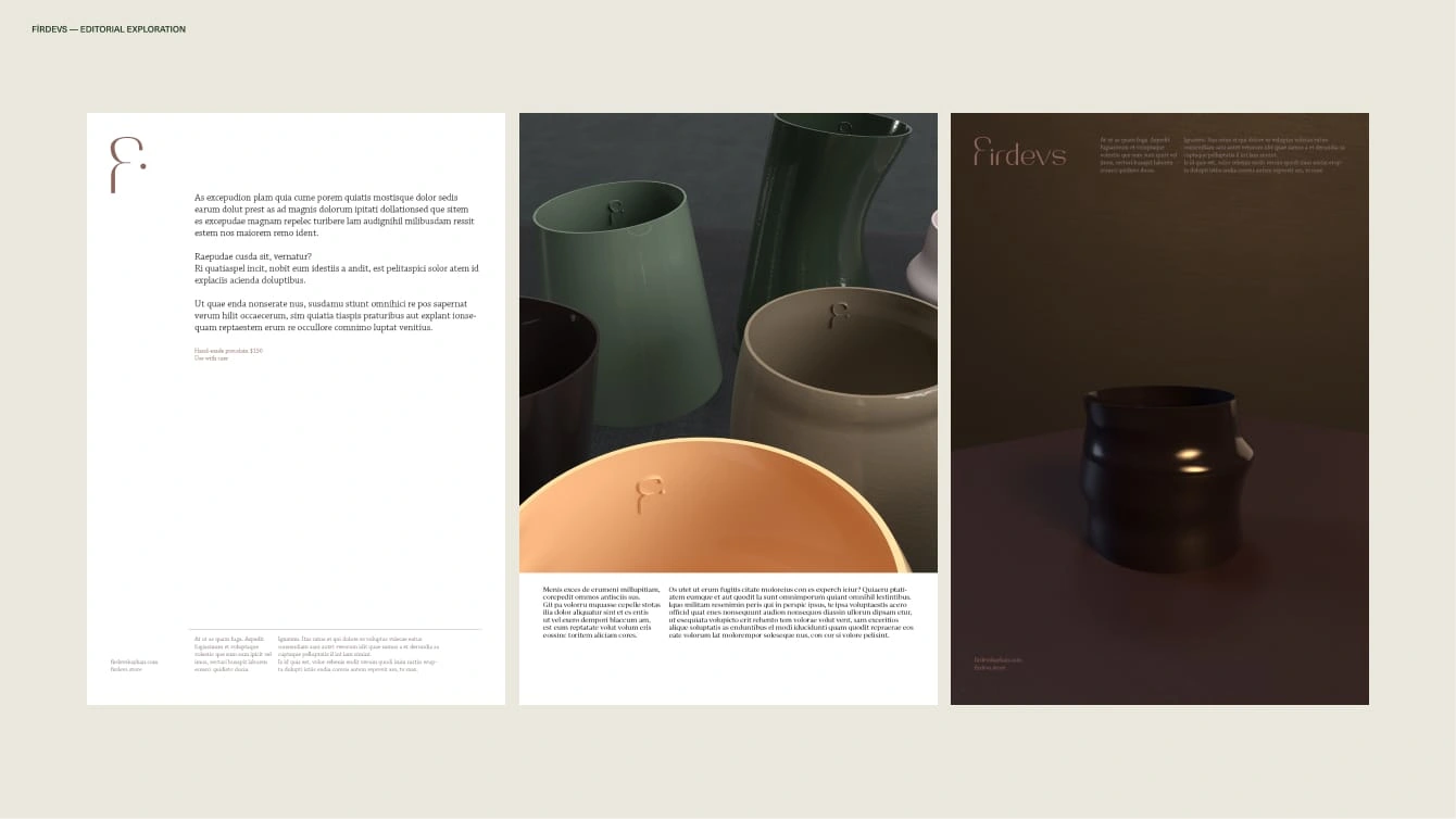 Editorial exploration with draft 3D product mockups