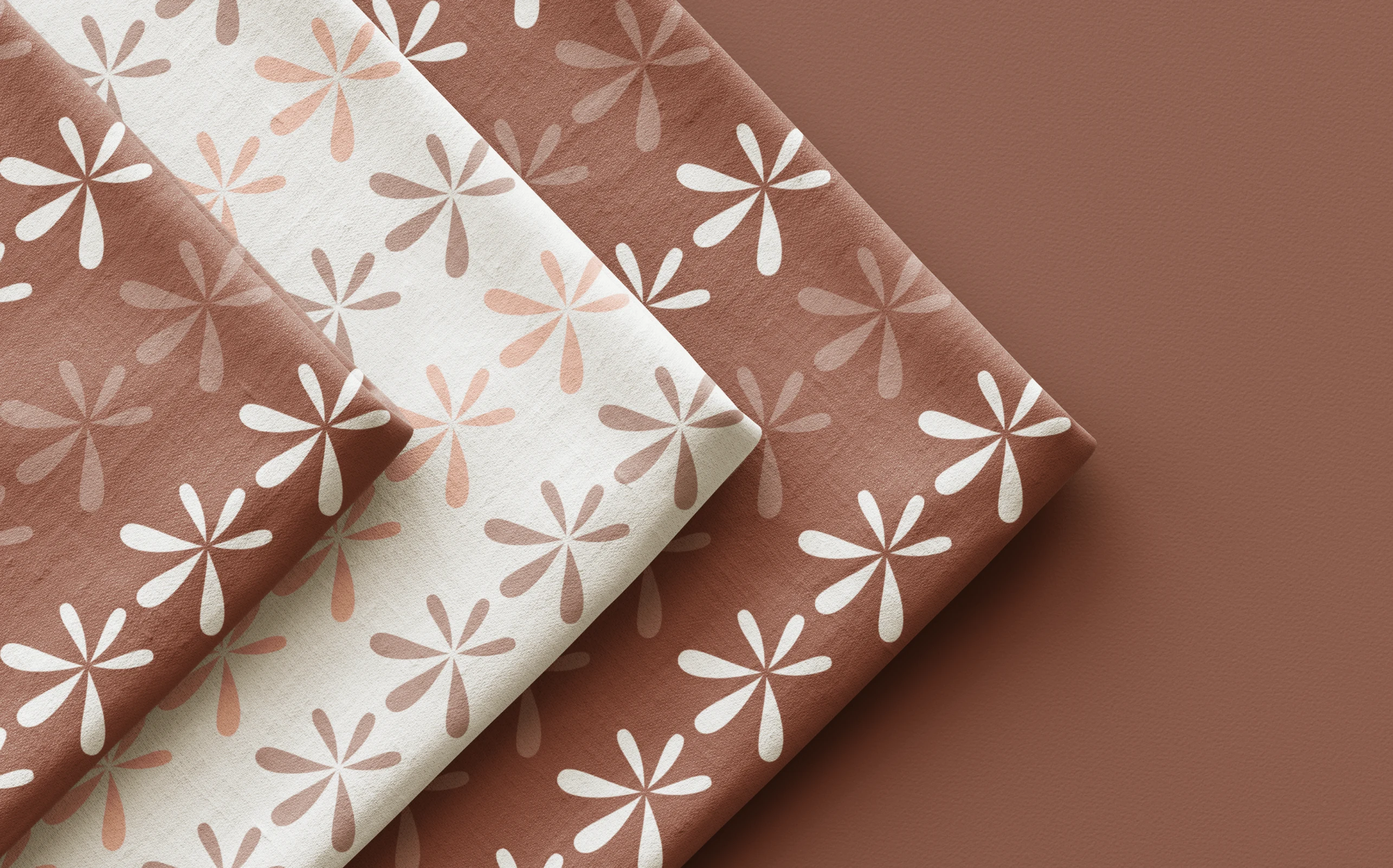 Peach on linen mist, white on terracotta clay