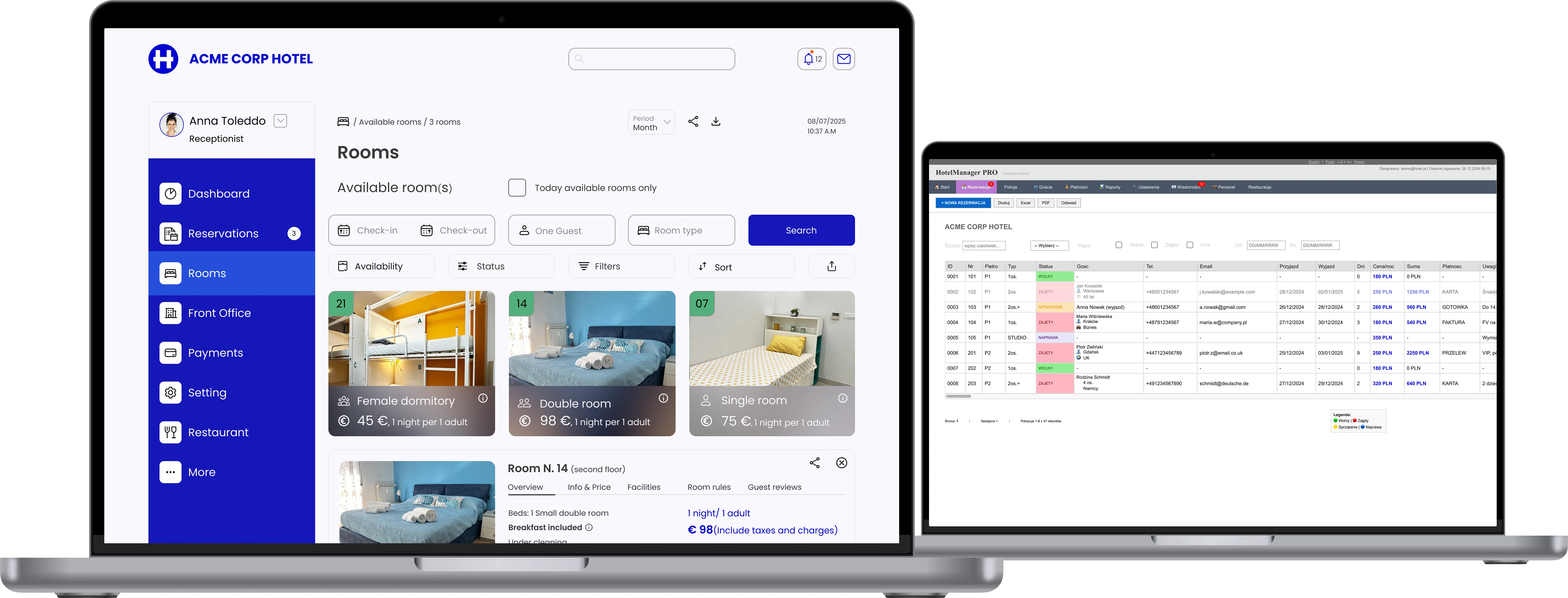 Before and after finding solutions for redesigning the hotel management platform