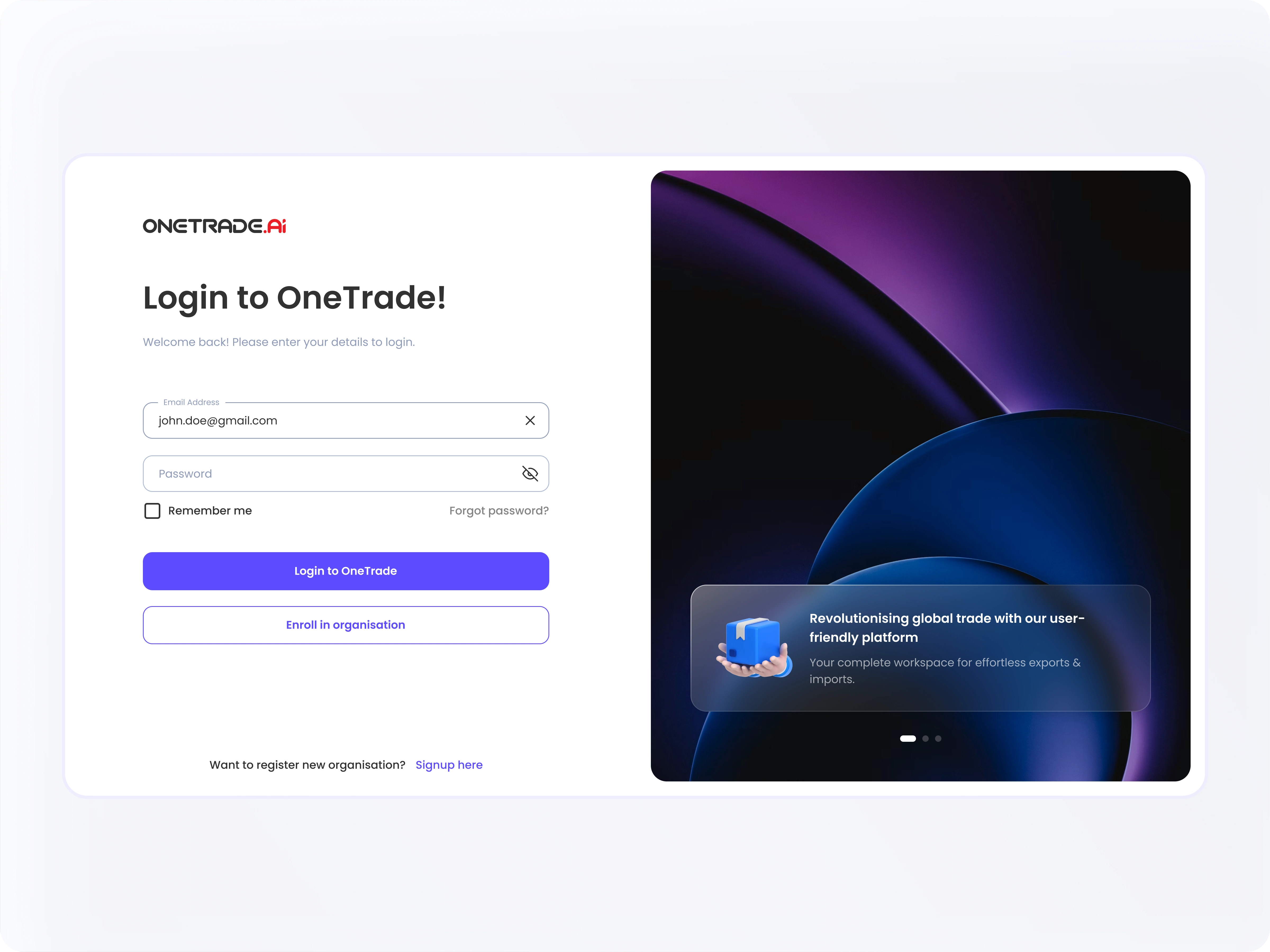 Smart, simple, and secure. Log in to manage all your export tasks effortlessly.