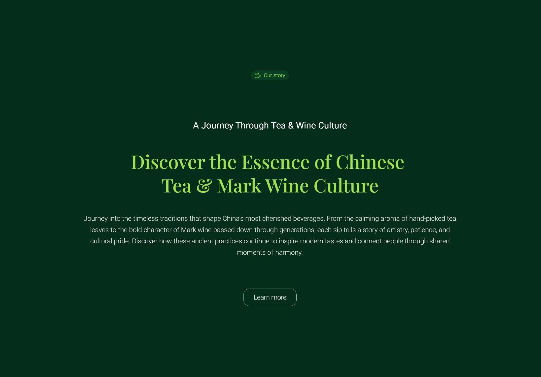 About page communicating heritage, philosophy, and the cultural roots of Discovercha