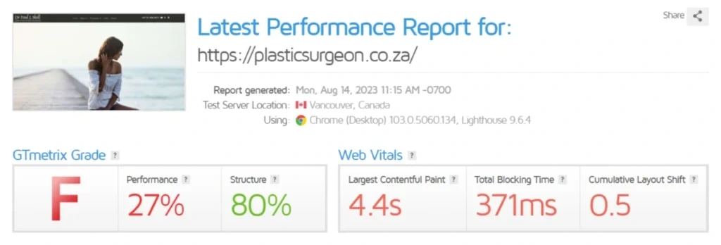 Overall Website Performance Before