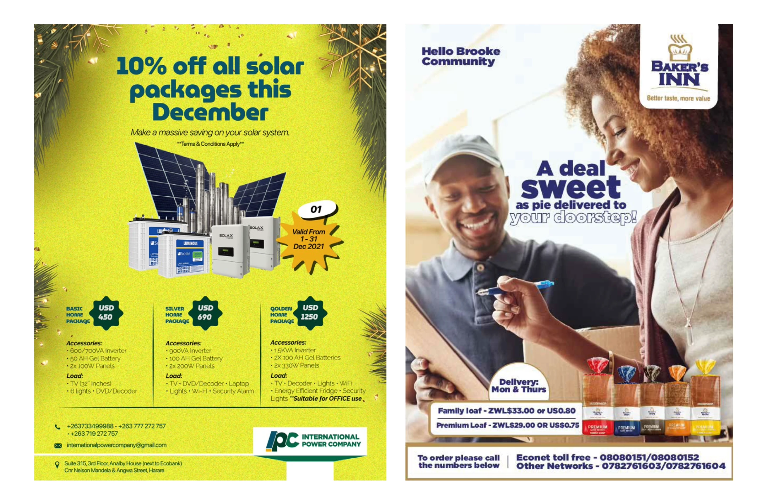 Posters for an energy company and bakery delivery service