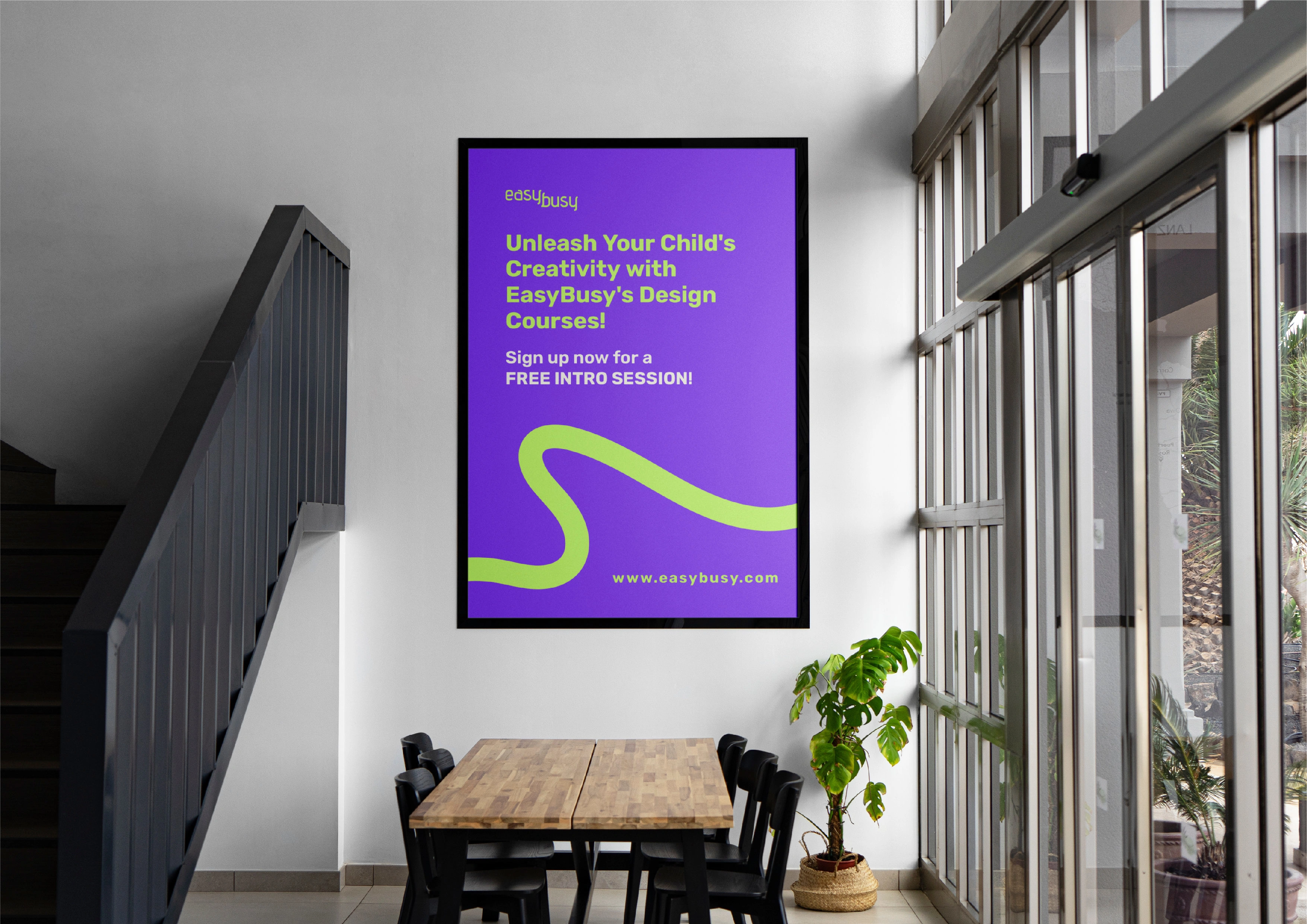 EasyBusy indoor banner design for events, presentations, and school fairs.