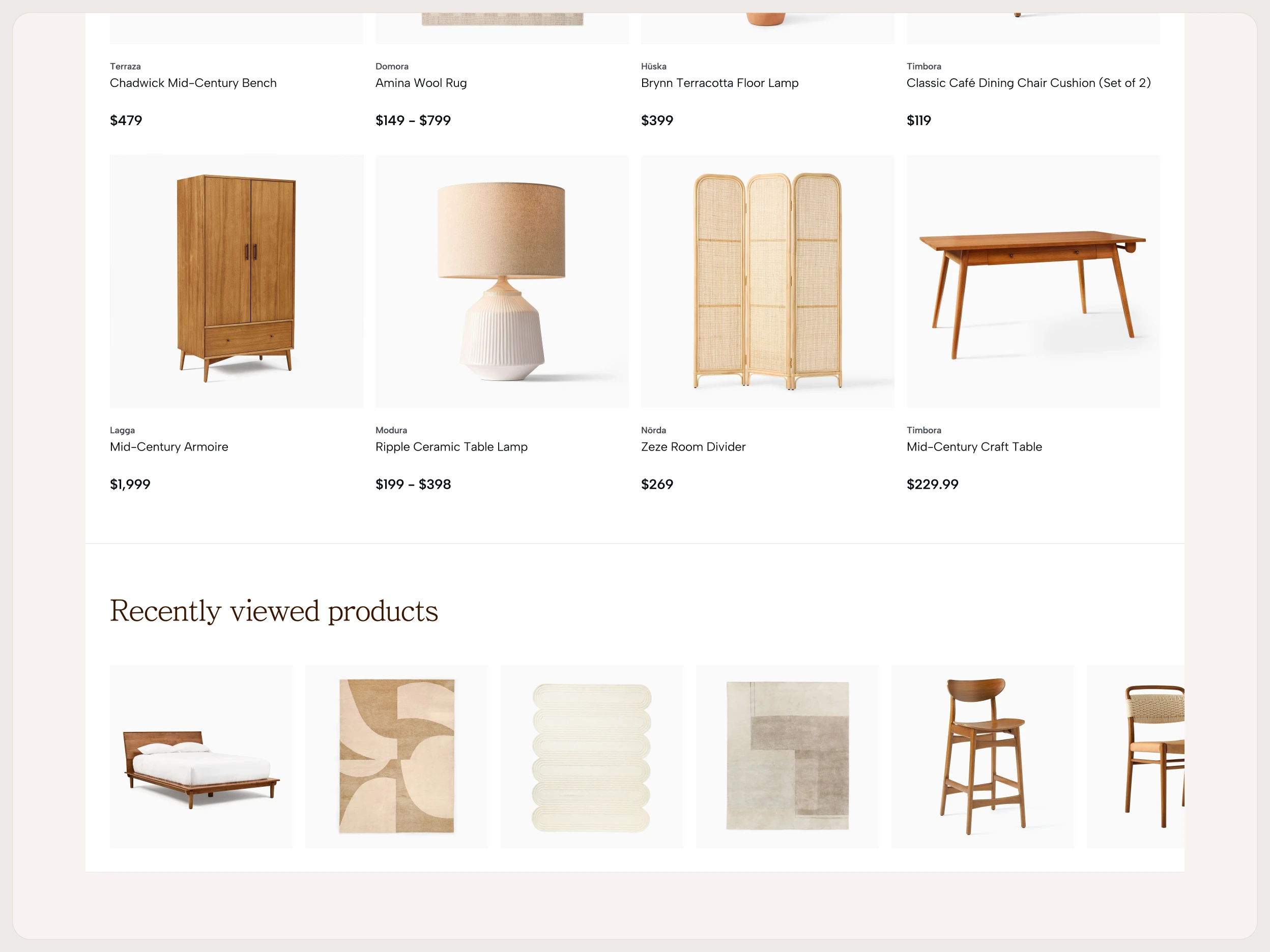 Frequently Paired With and Recently Viewed Sections of Kinova's Product Details Page