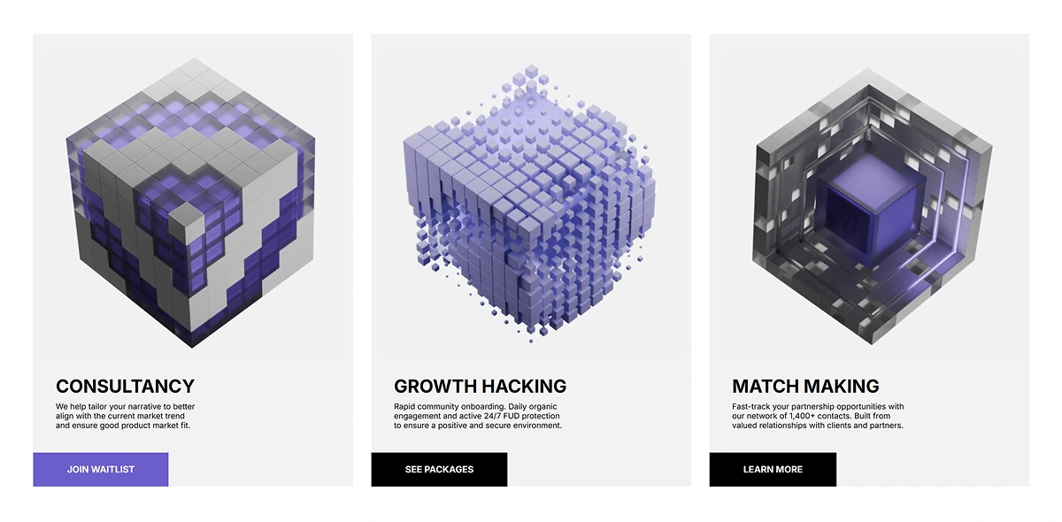 Services Section - Custom 3D animations on hover.
