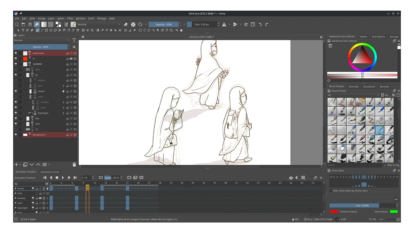 Develop each frame on Krita