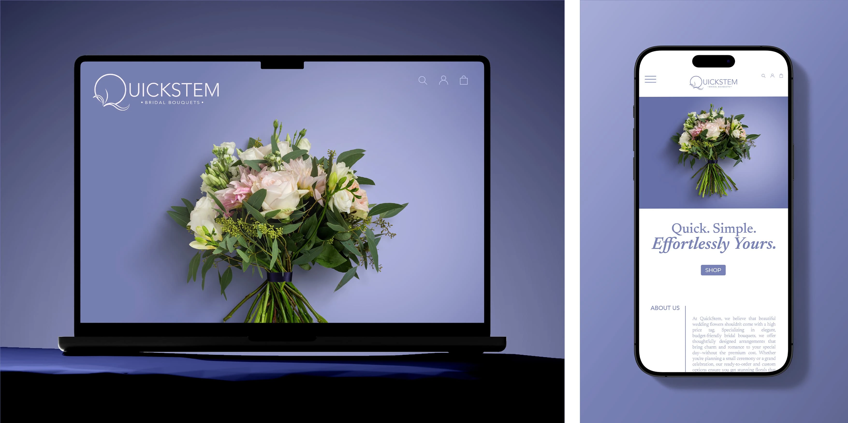 Website mockup showcasing QuickStem’s visual identity across desktop and mobile.