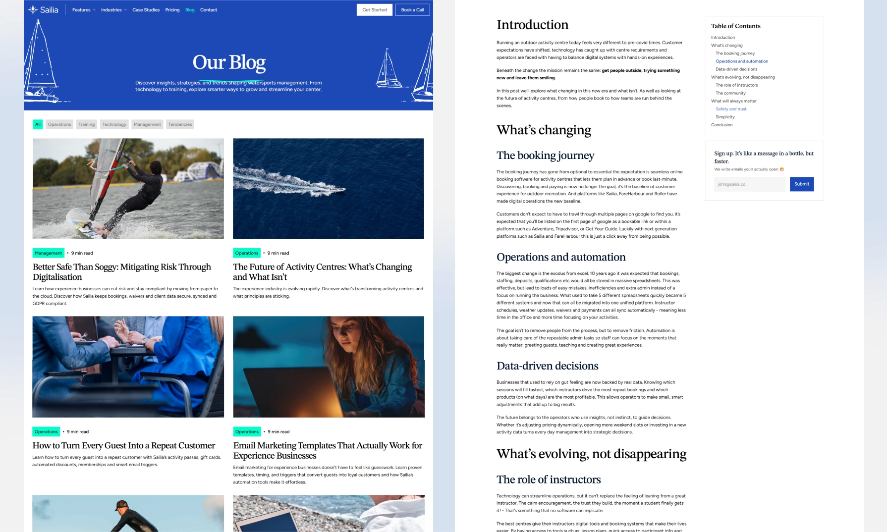 Blog page and internal page