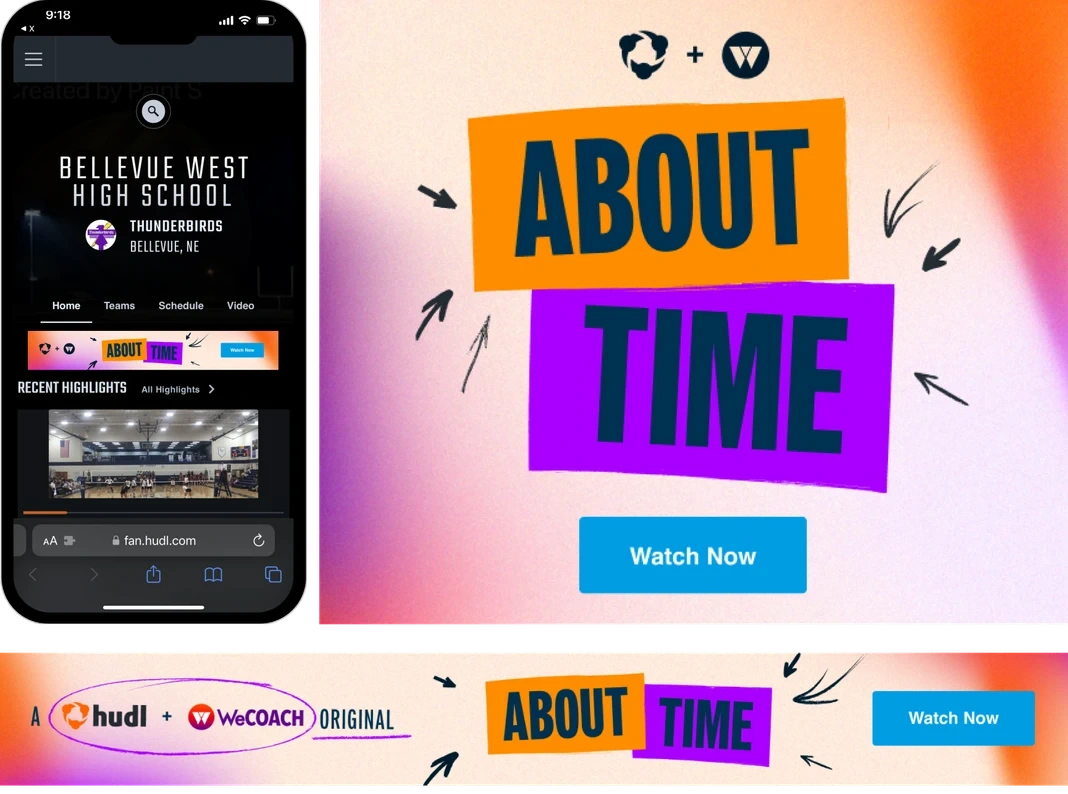 Digital ad designs that lived in the Hudl fan app and site.