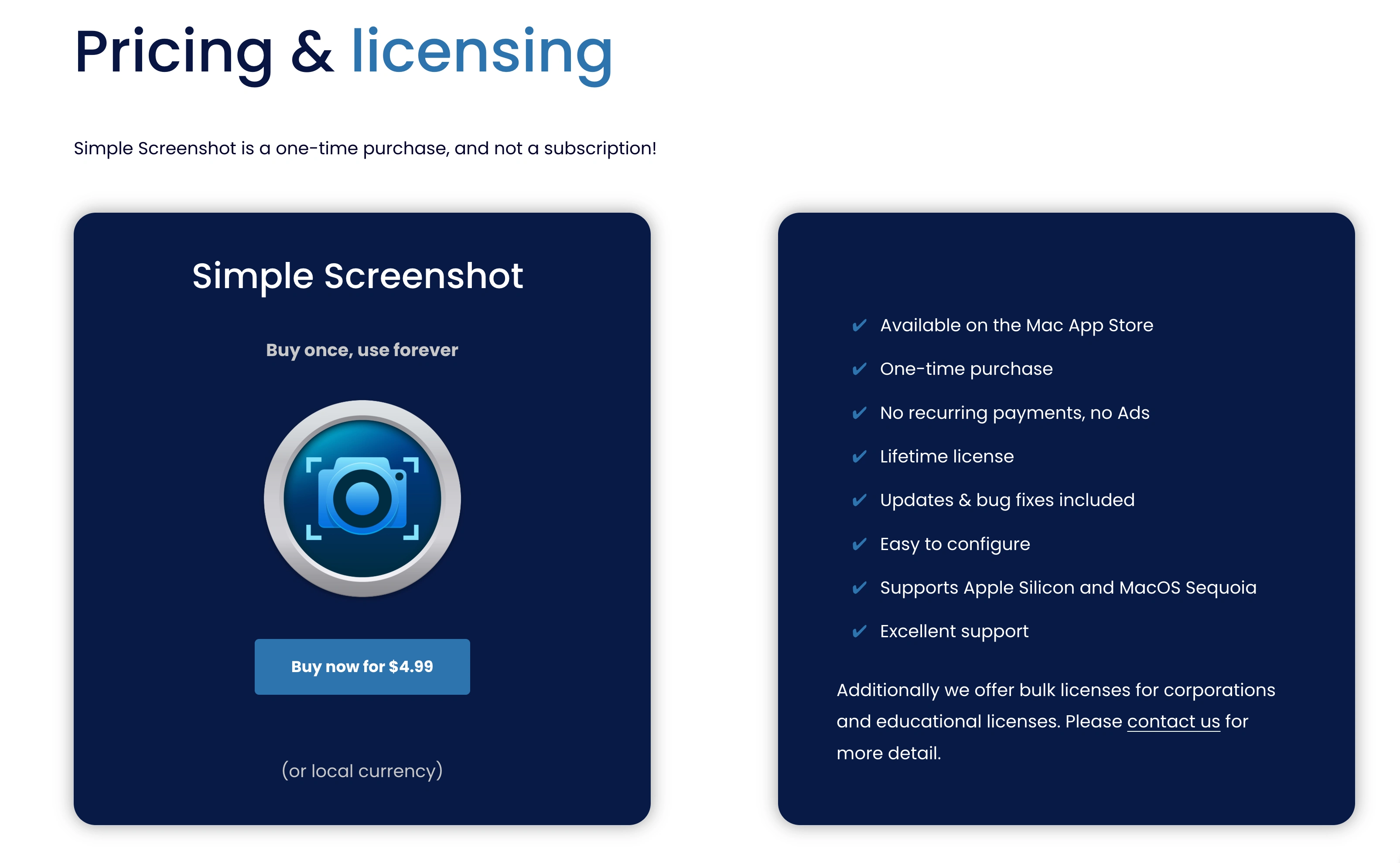 Pricing section Simple Screenshot