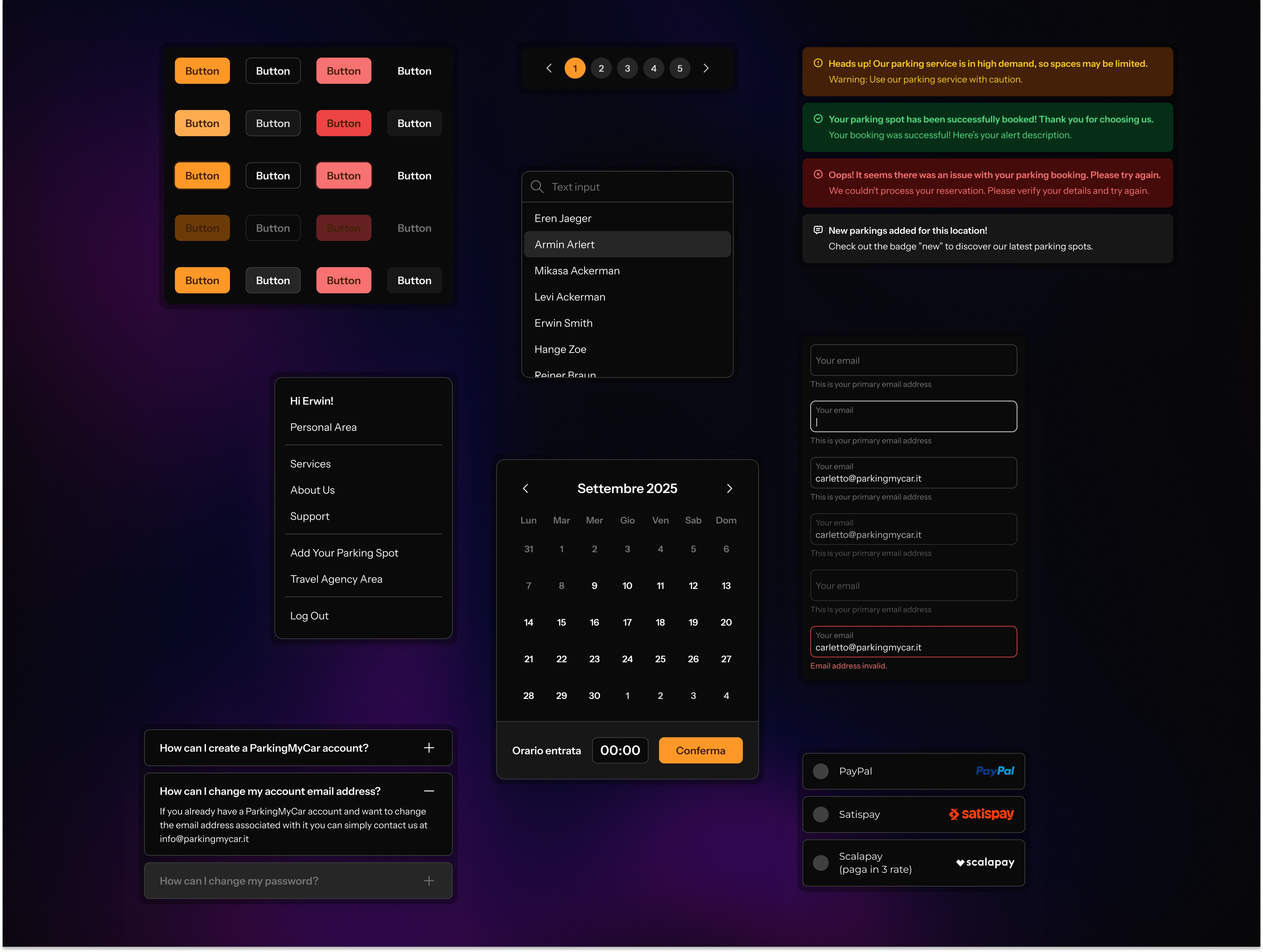Selection of components — dark mode