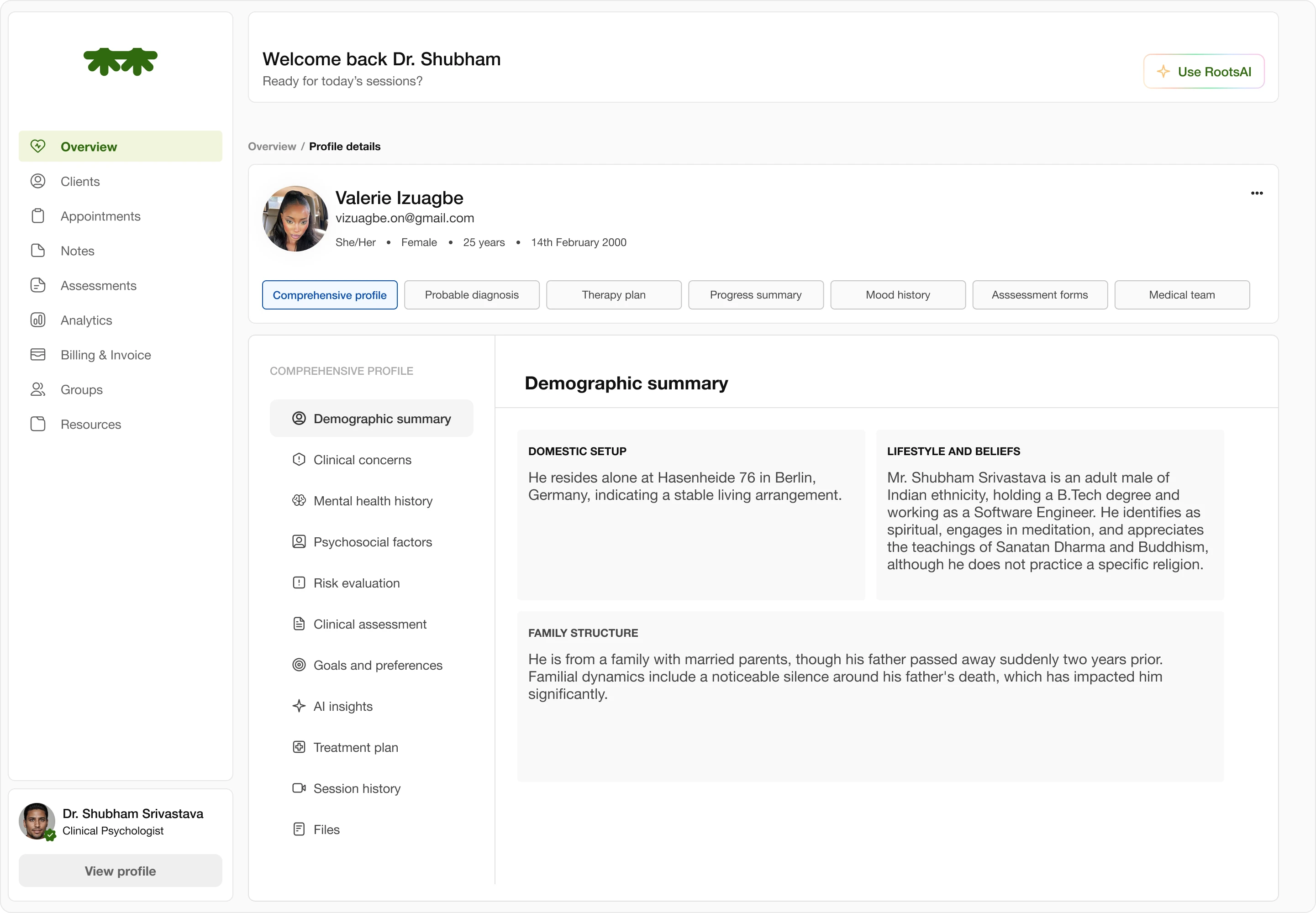 Client profile details