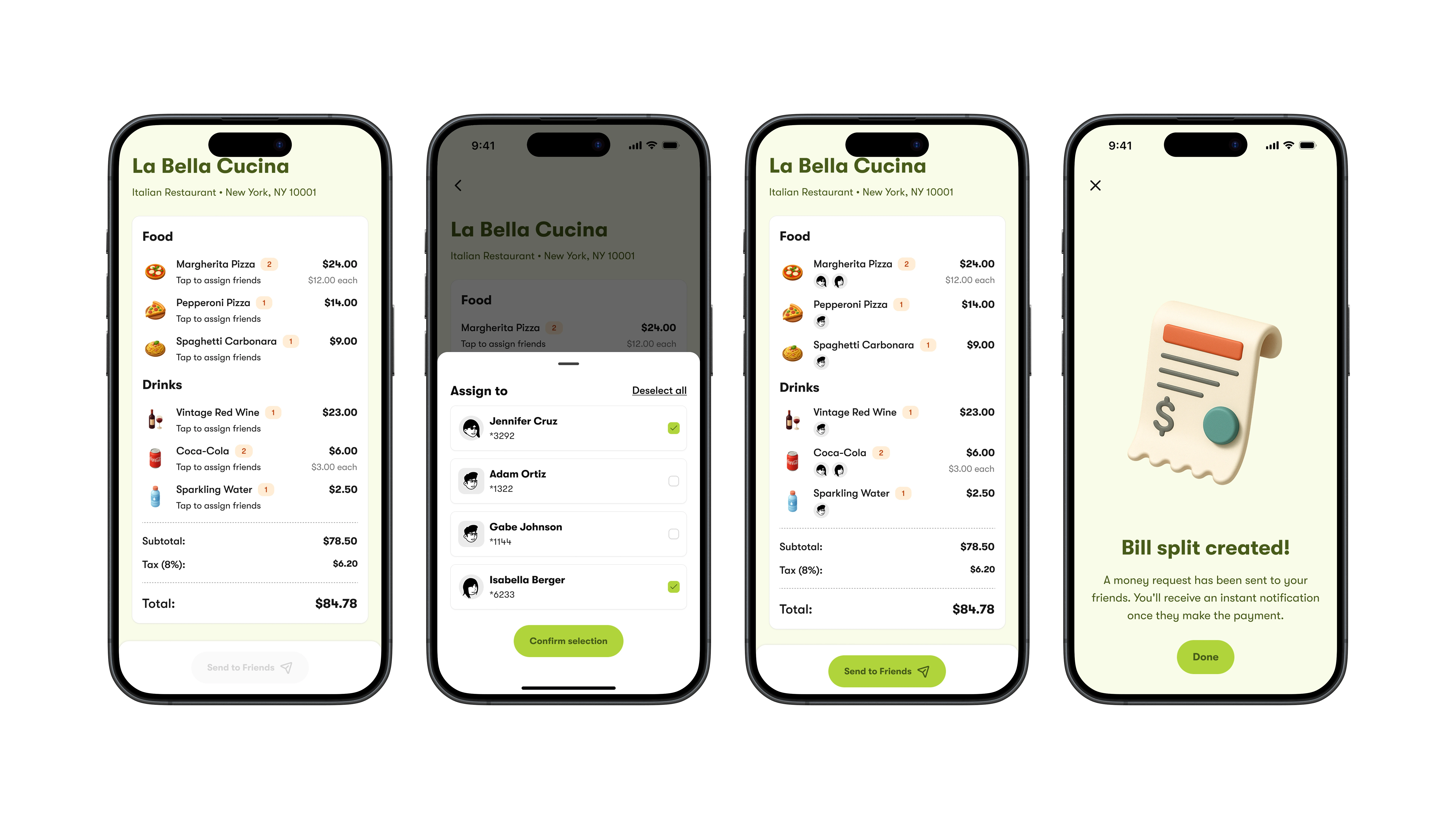 Assign dishes & drinks to friends