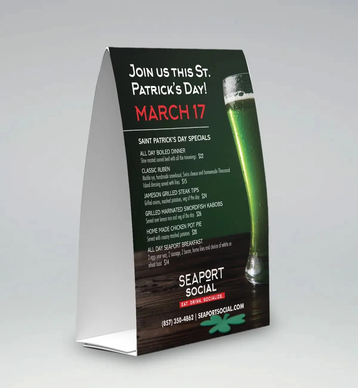 Table Tent - Layout done in InDesign and image enhancement done in Photoshop.