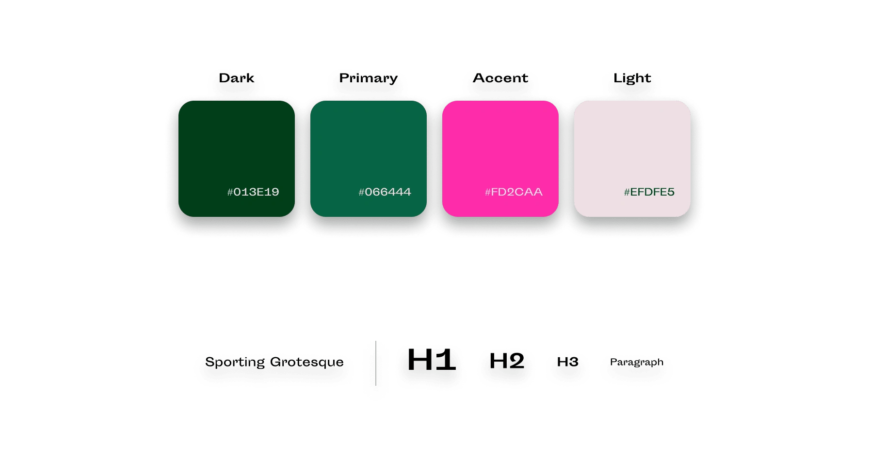 Smooth greens with a punchy pink, perfectly summed up with the Sporting Grotesque font