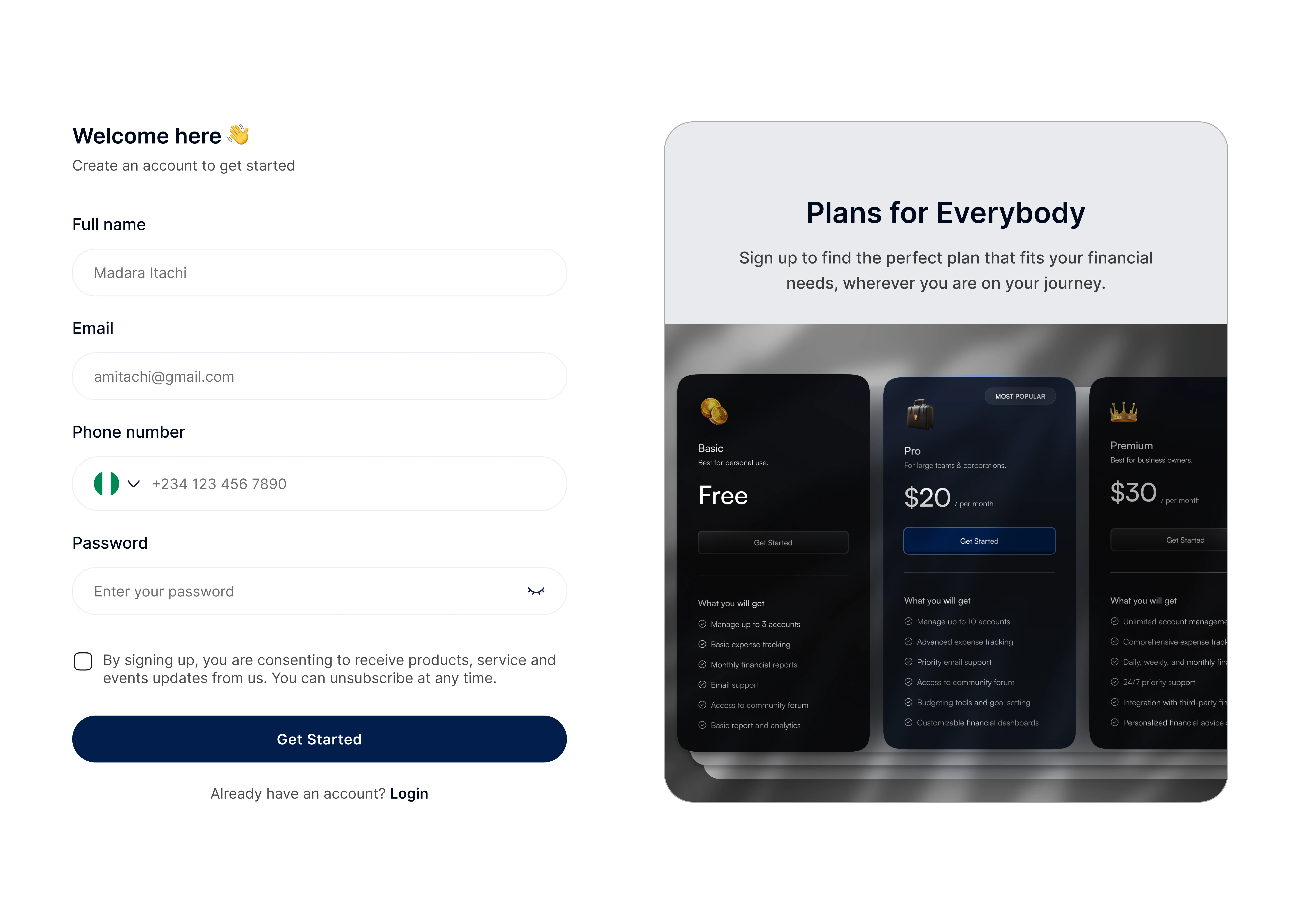 Sign up page Shot
