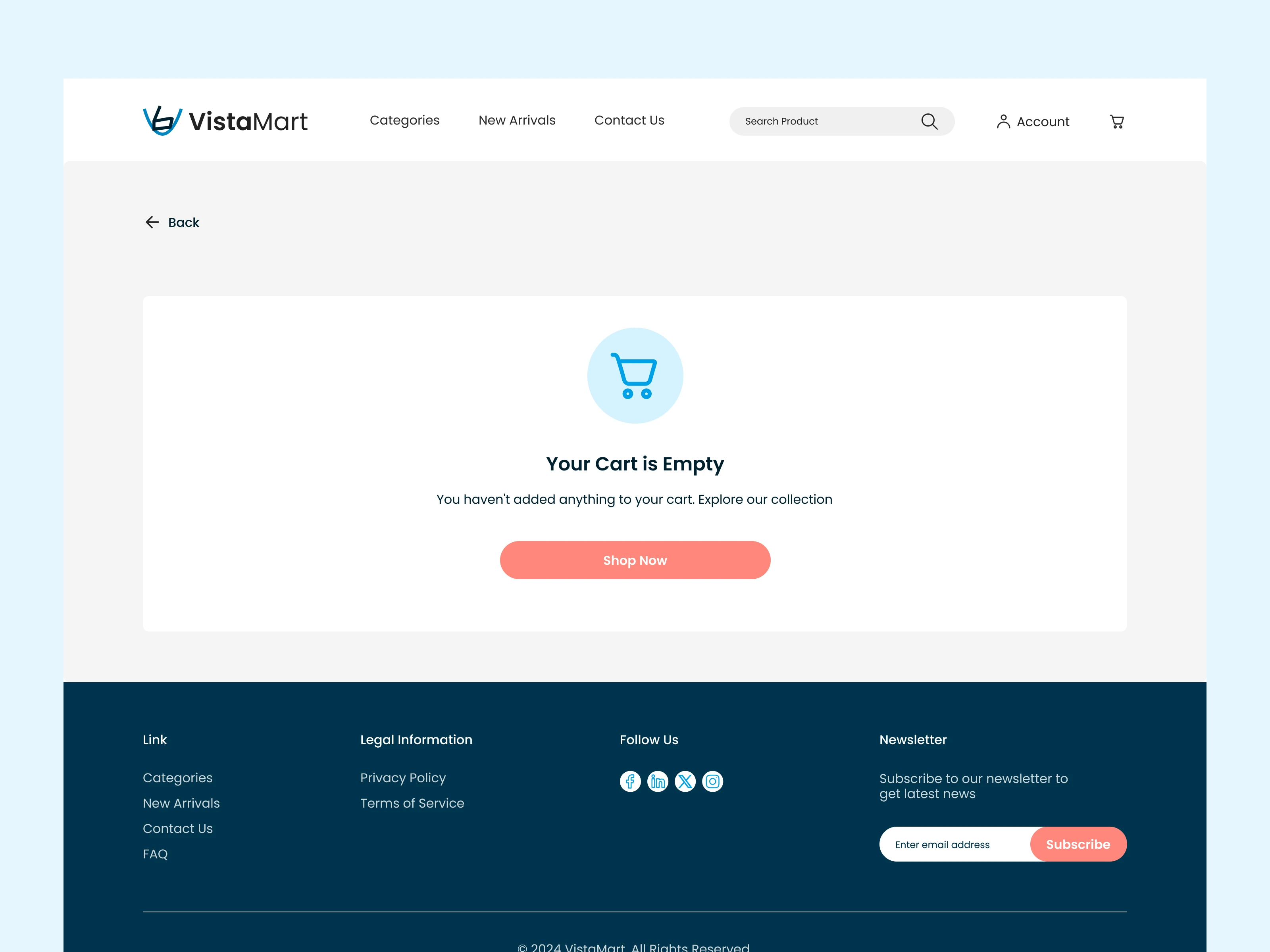 VistaMart Empty Cart Page