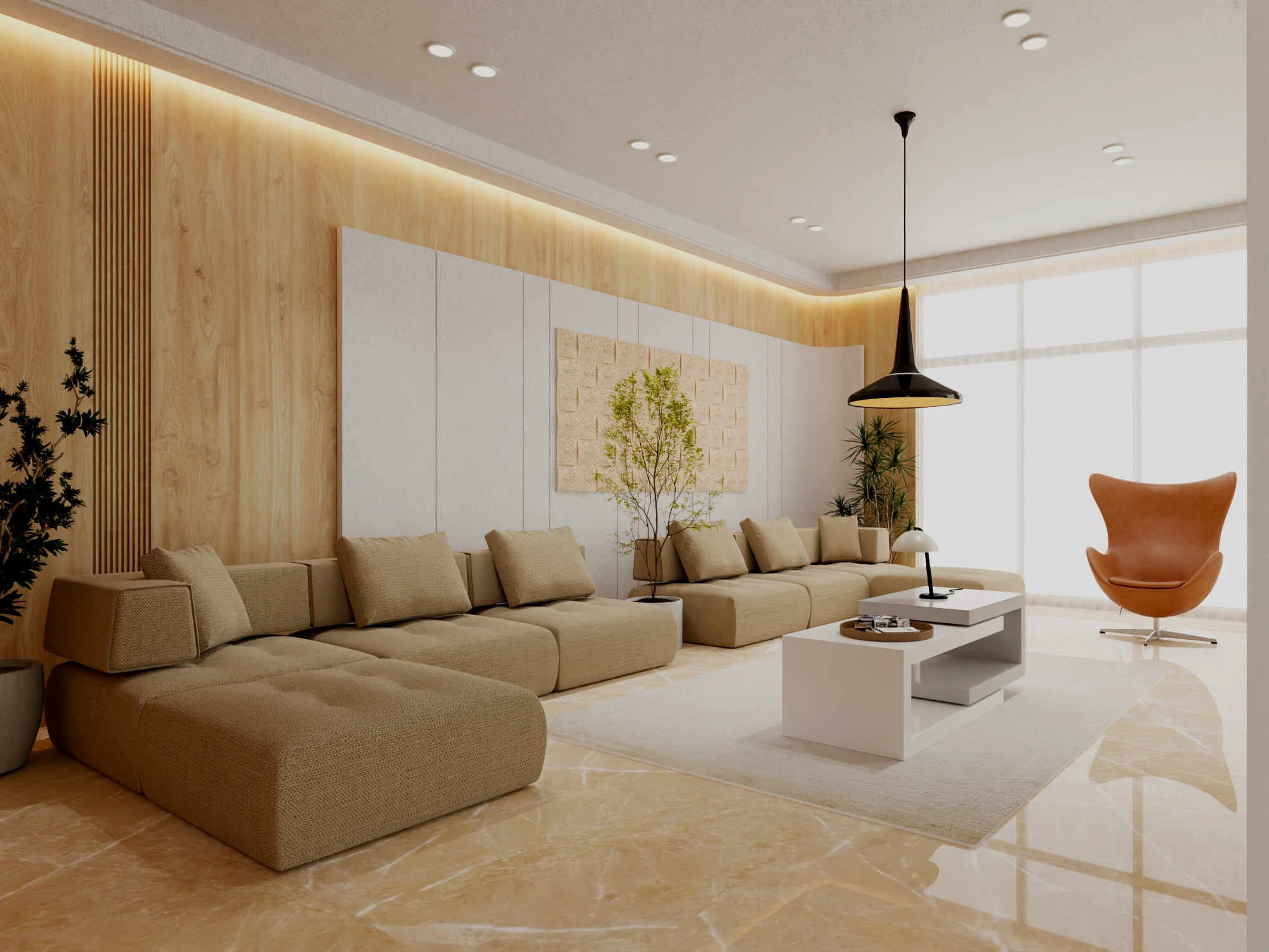 The space evokes a calm, gallery-like ambiance where function meets aesthetic purity.