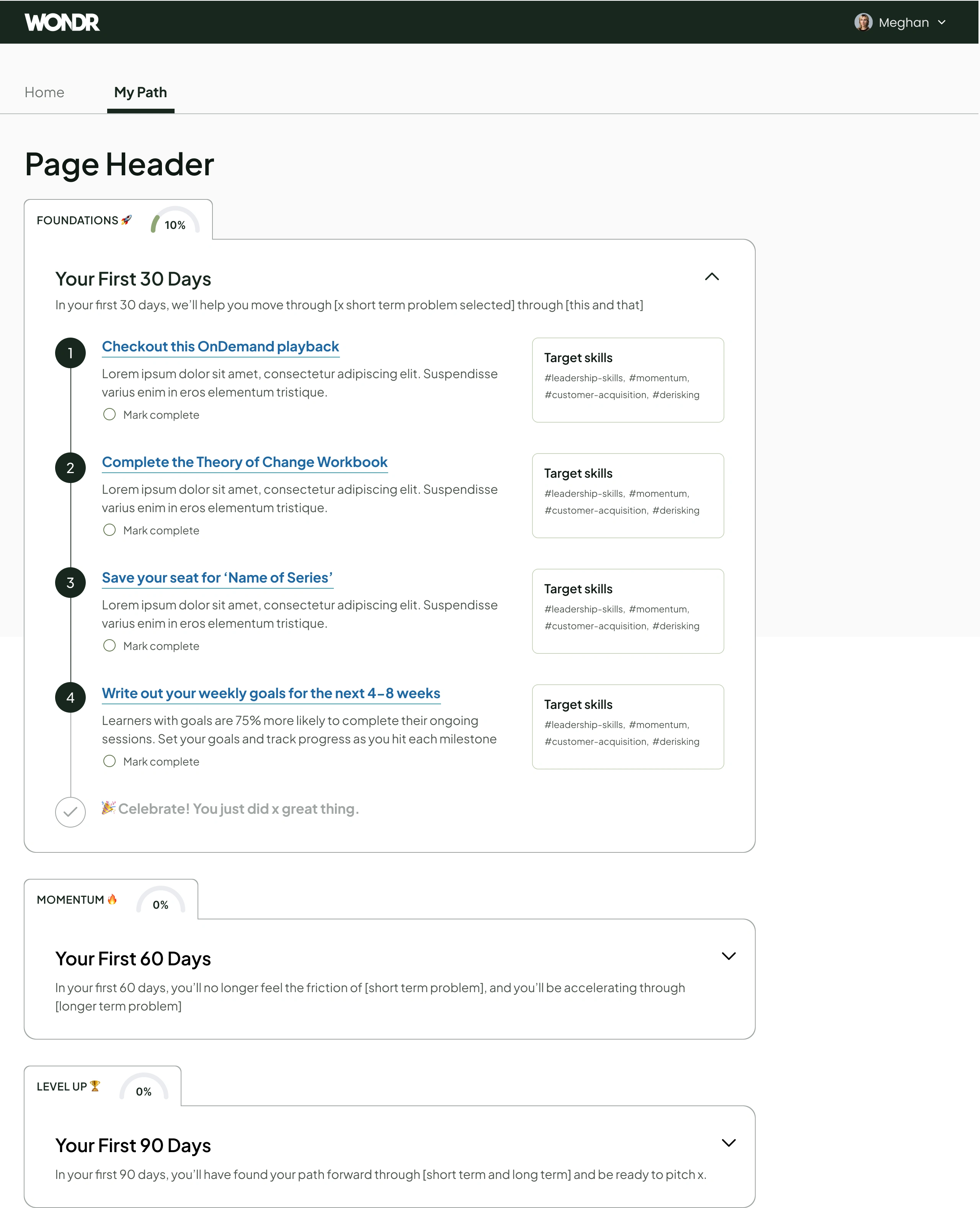 Example wireframe from 30-60-90 early talks