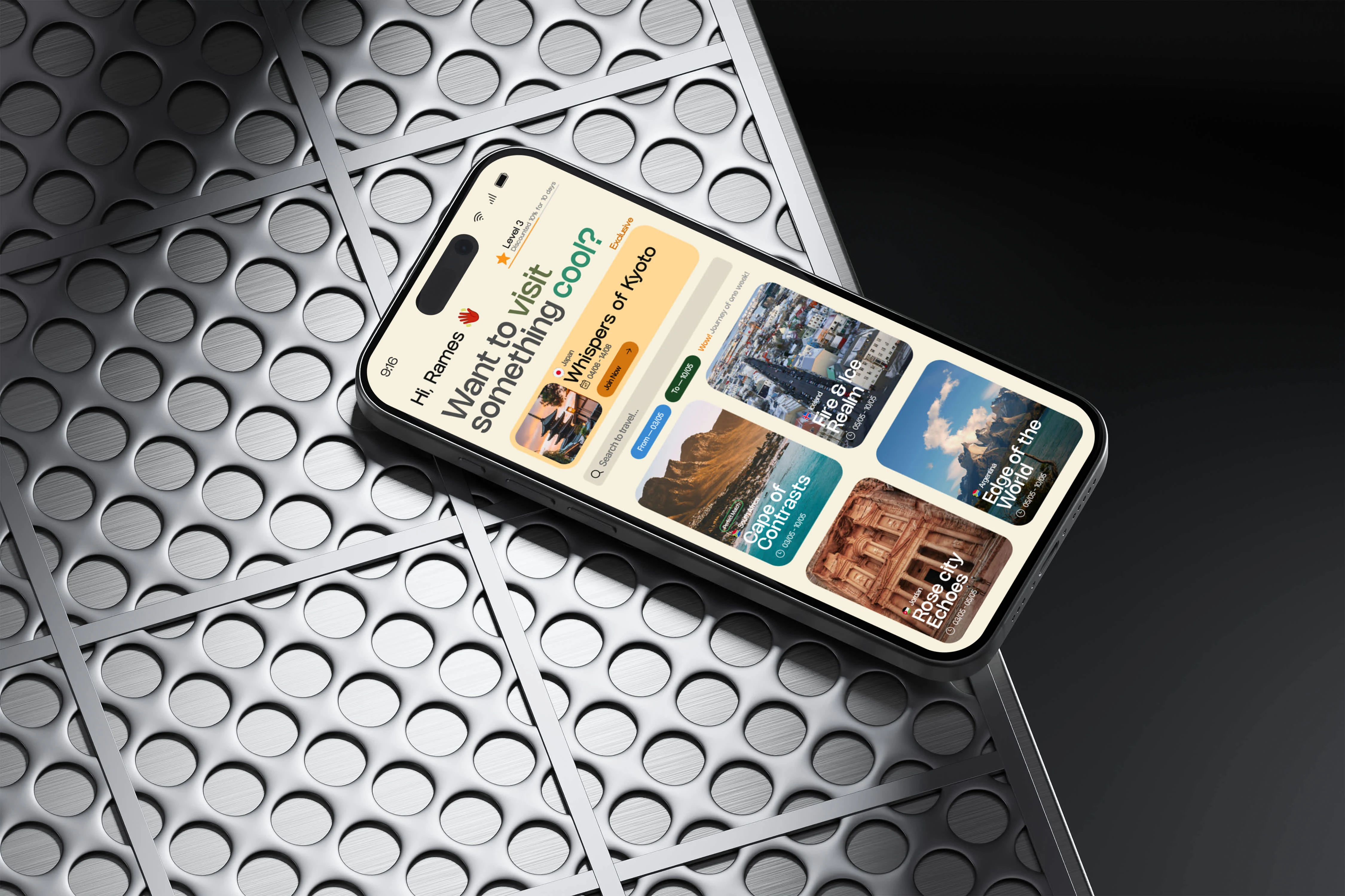 Travel app landing screen