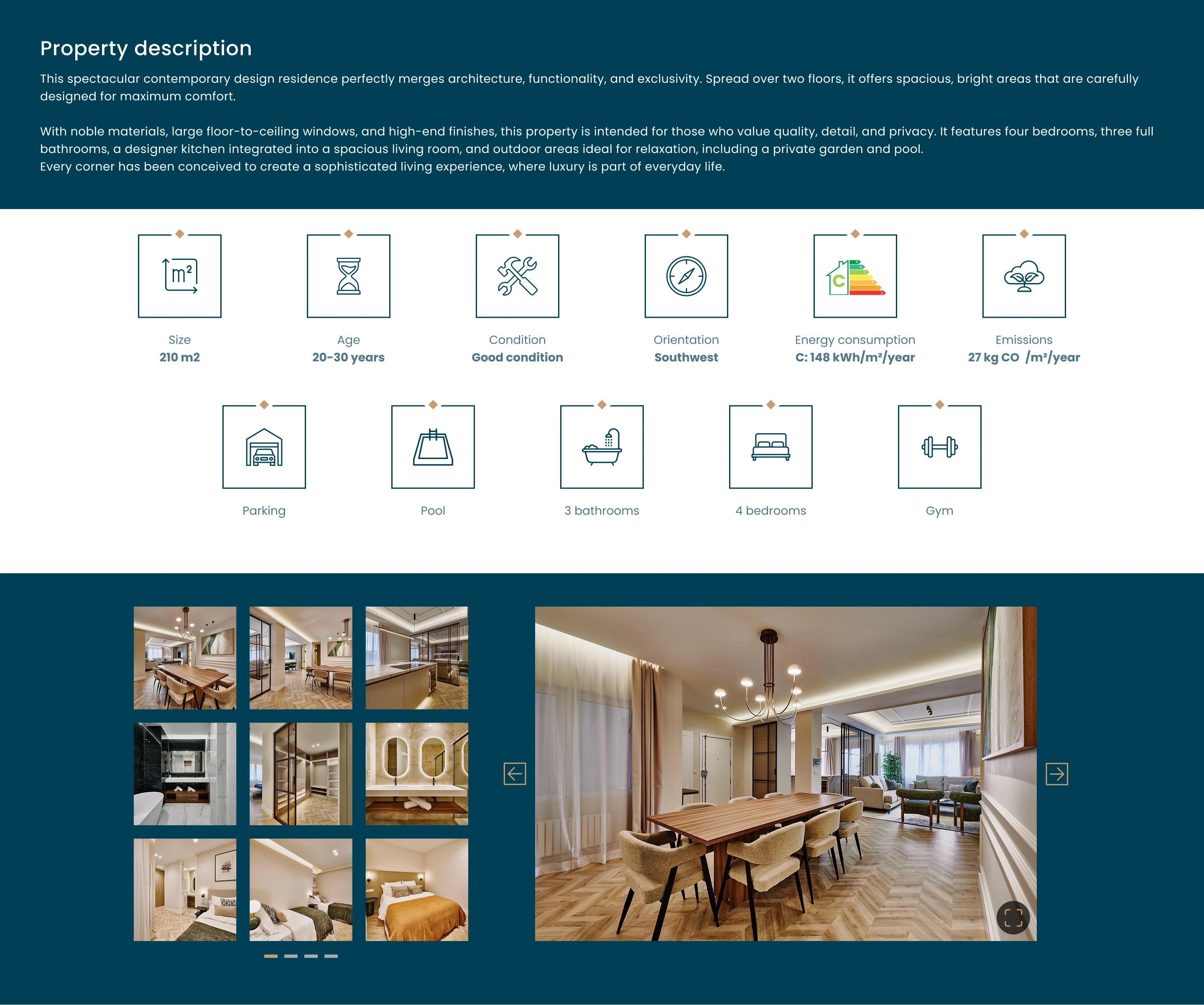 Property details and carousel