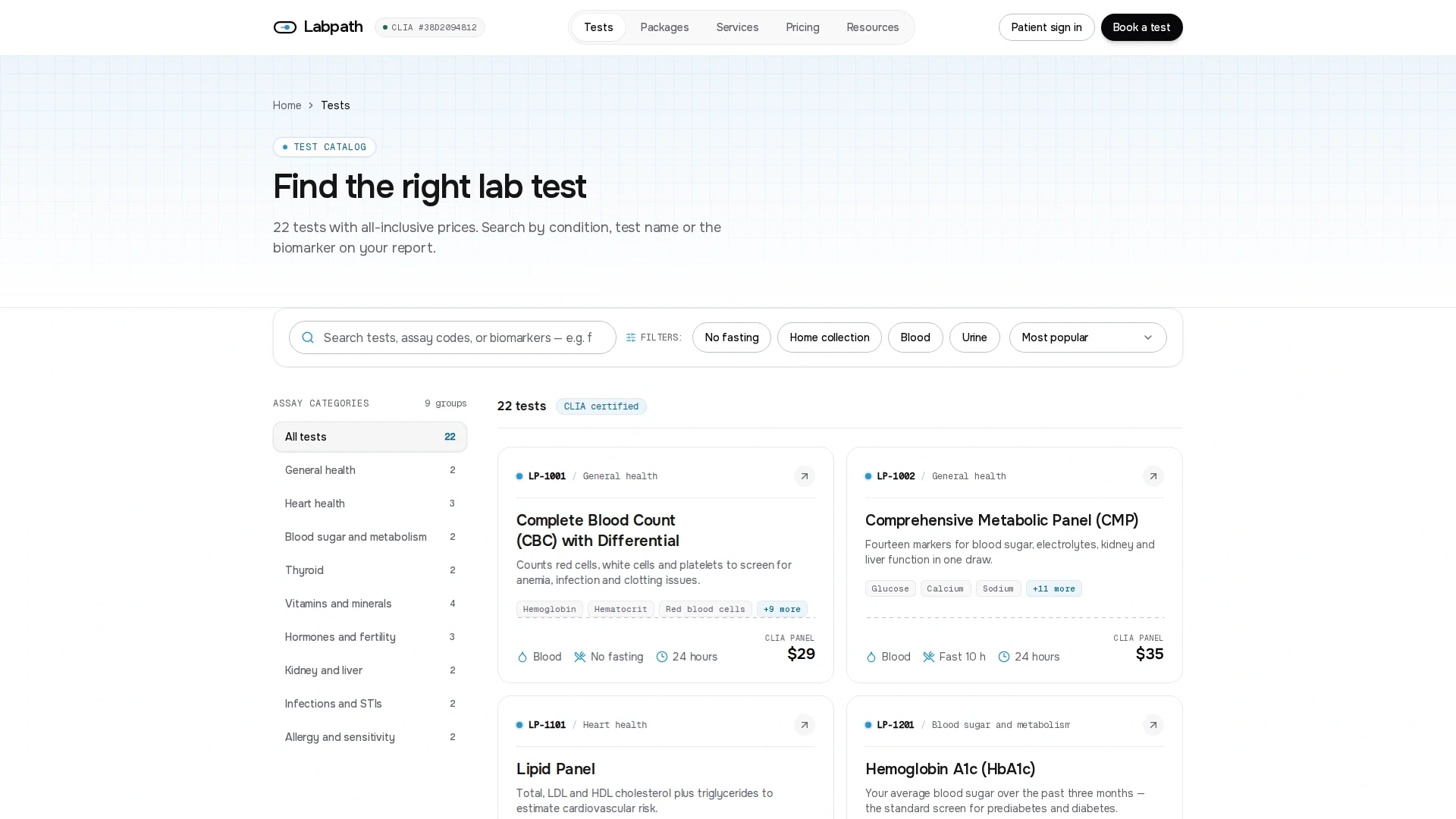 Faceted Diagnostic Test Catalog