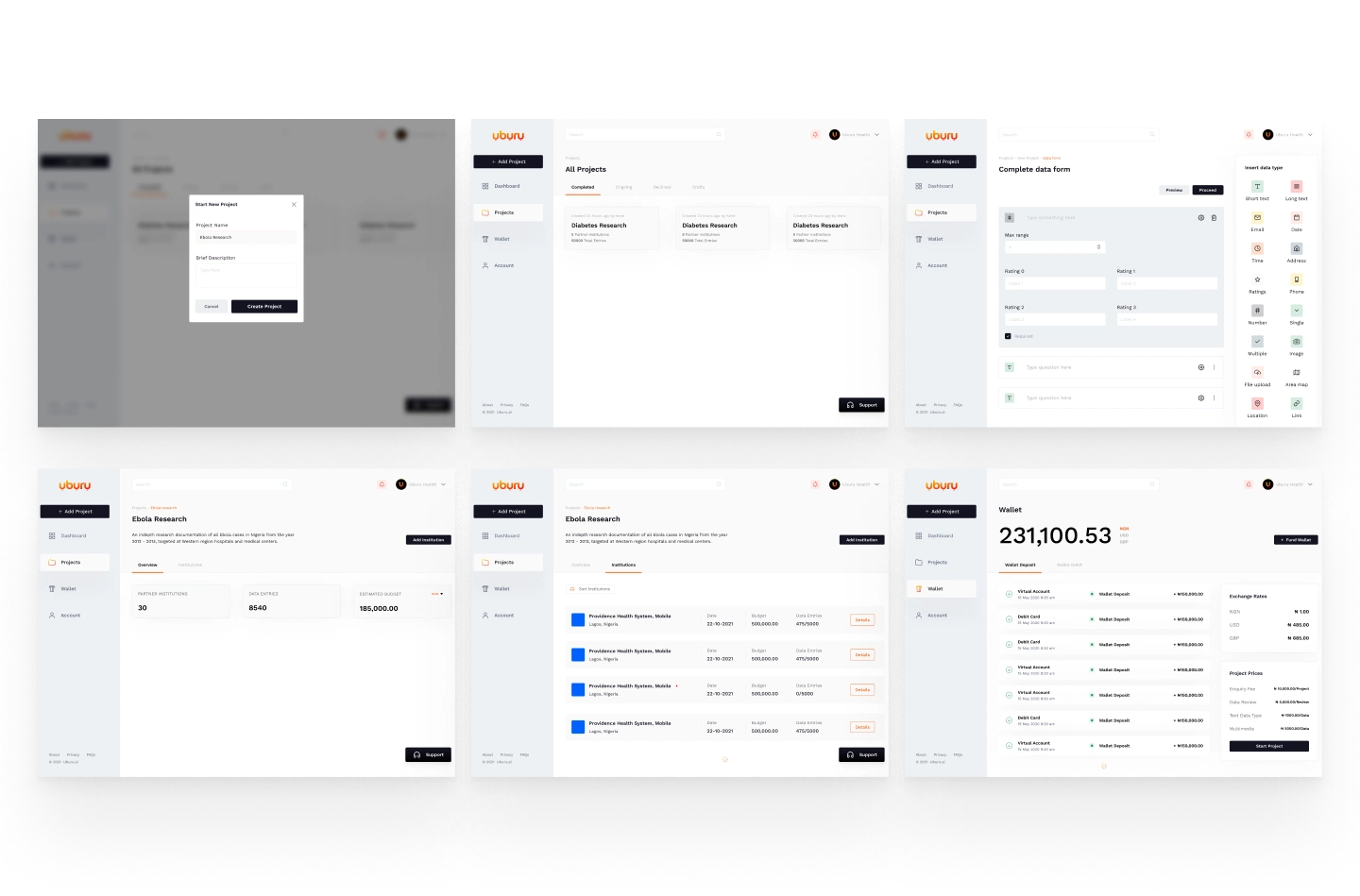 Main Screens for Researchers