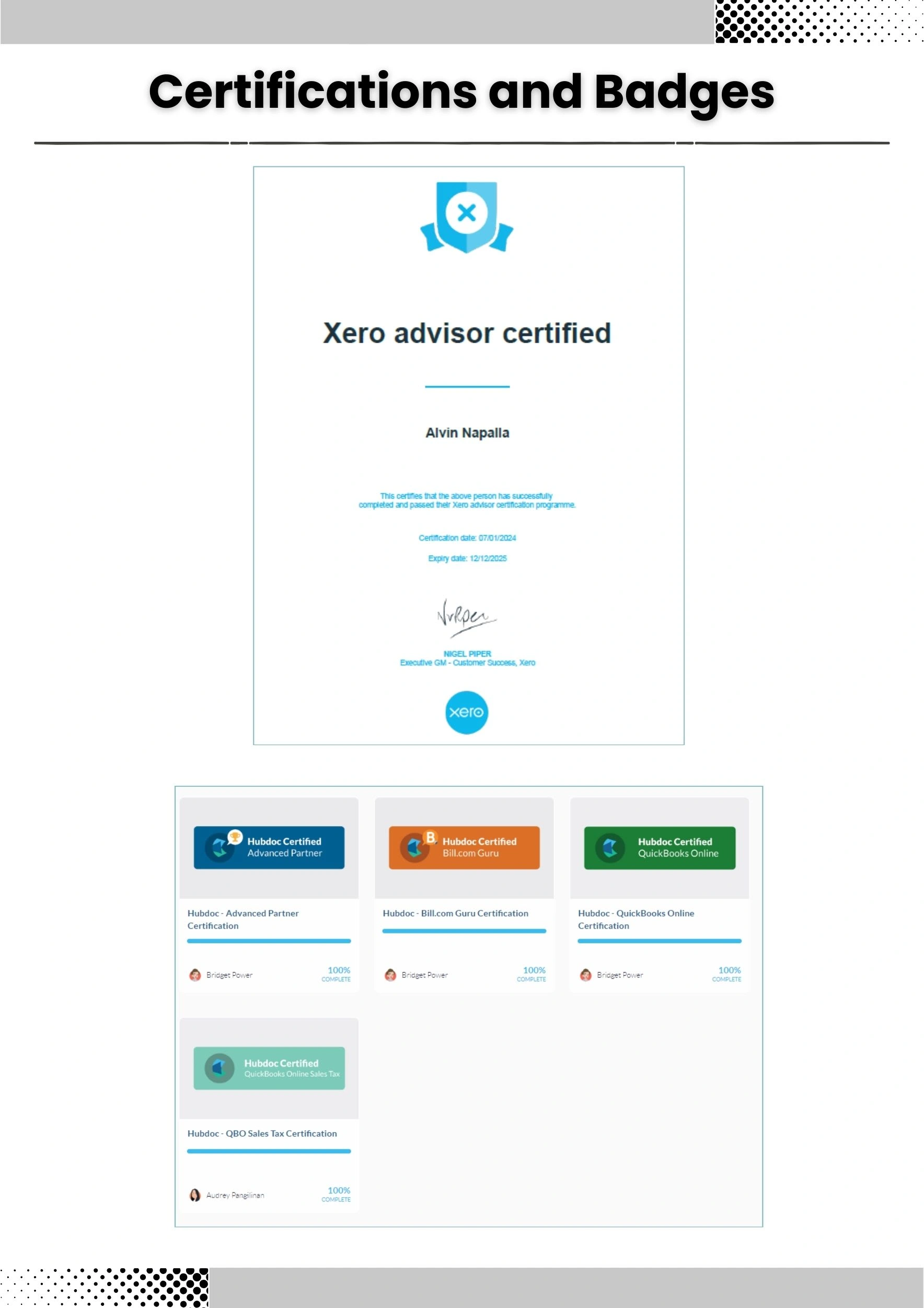 Xero and Hubdoc Certificates