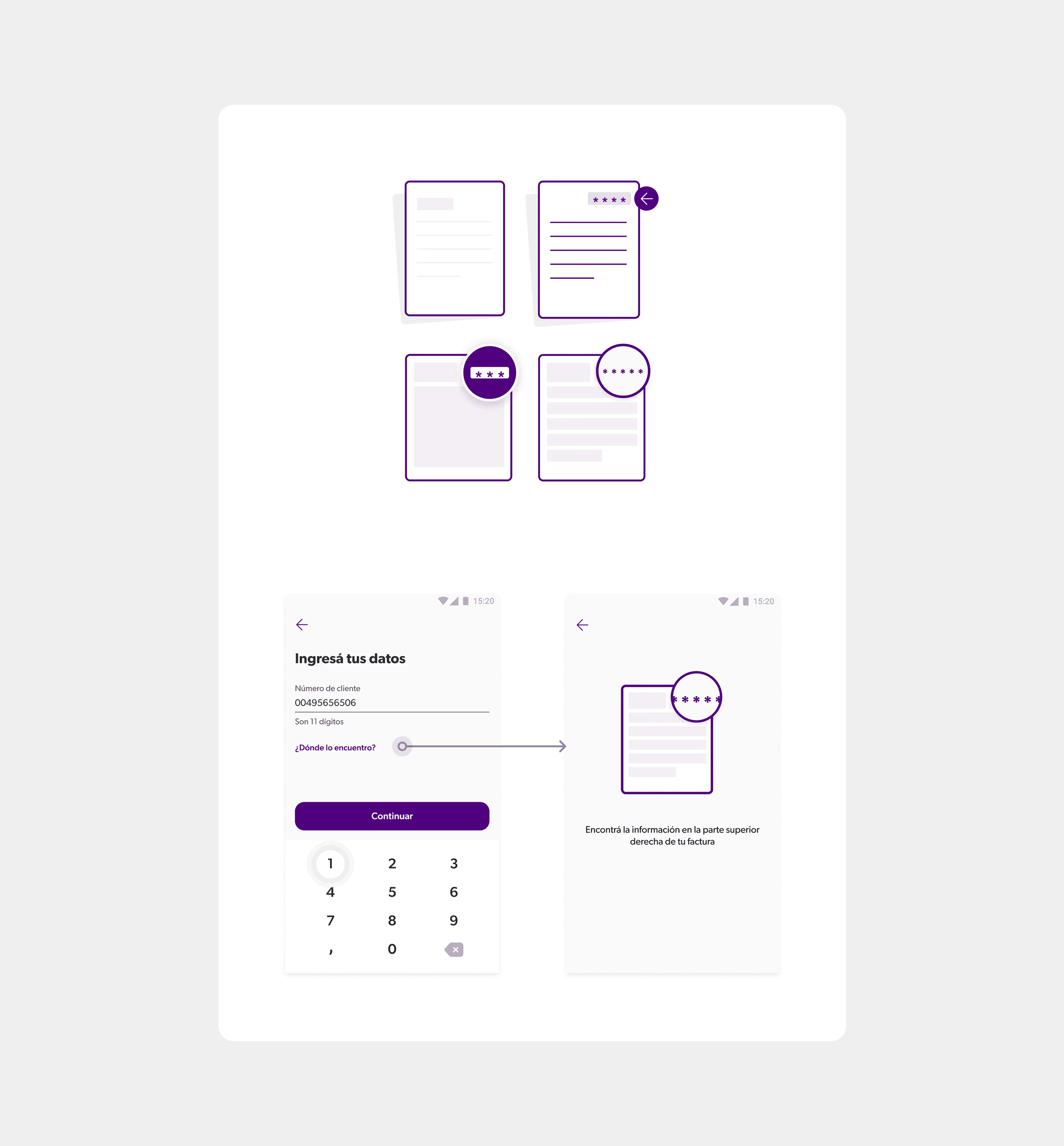 Final approach for the service code hint
After exploring multiple approaches and validating them through user testing, we landed on this solution to help users quickly identify where to find the service code on their bill.
