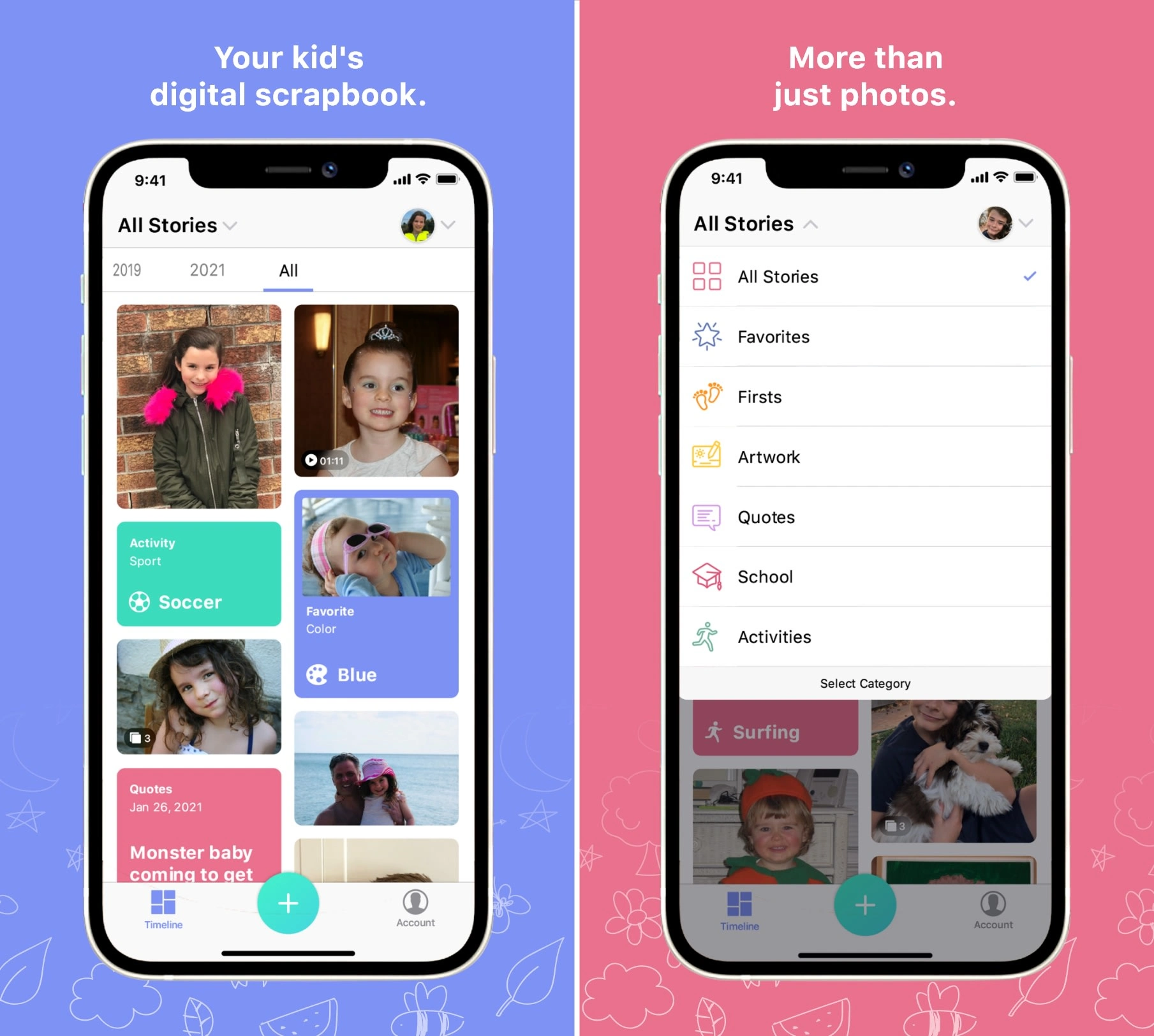 #Redesigned - App home screen (left) & Timeline filter (right)