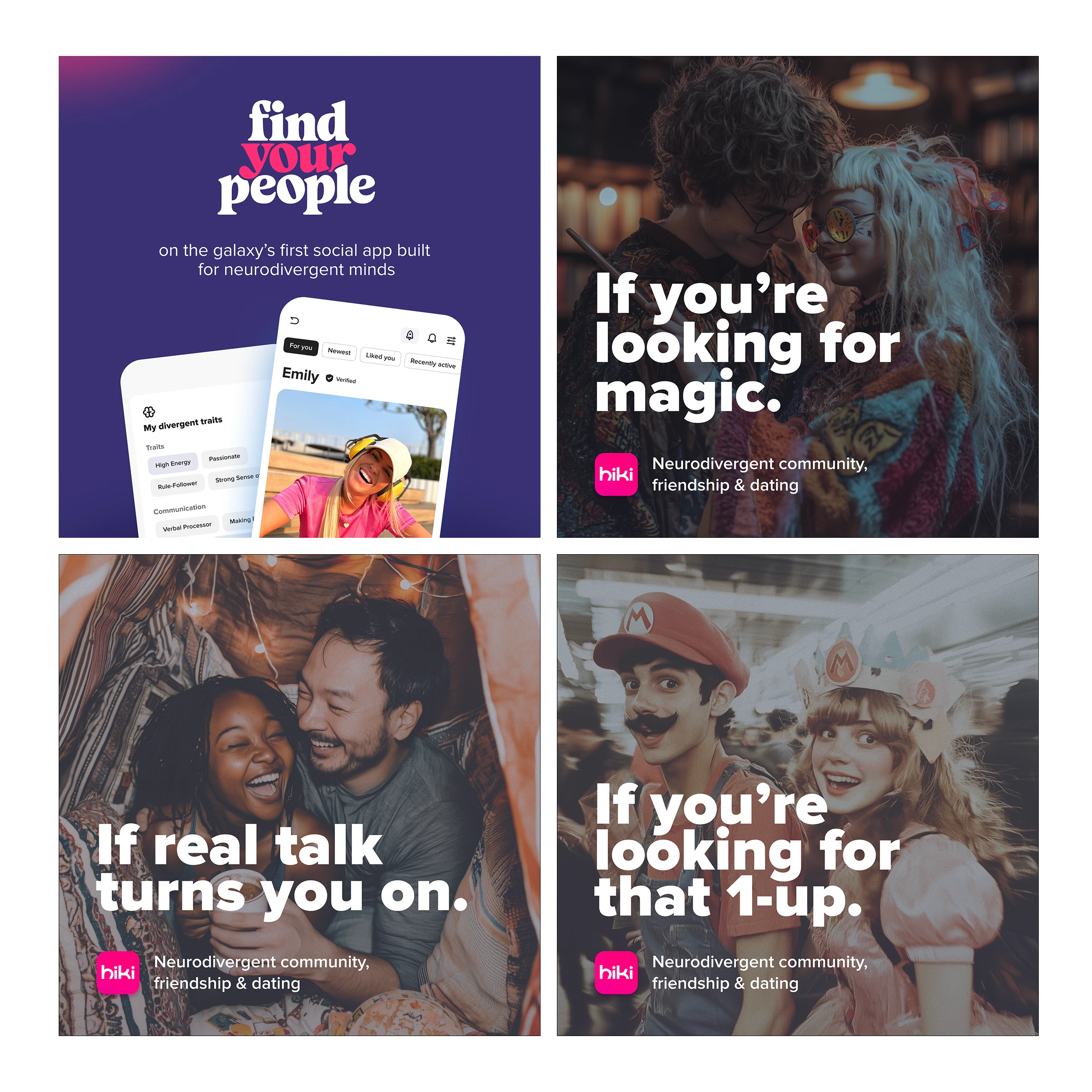 Static ad system for Hiki’s rebrand — part meme, part manifesto.