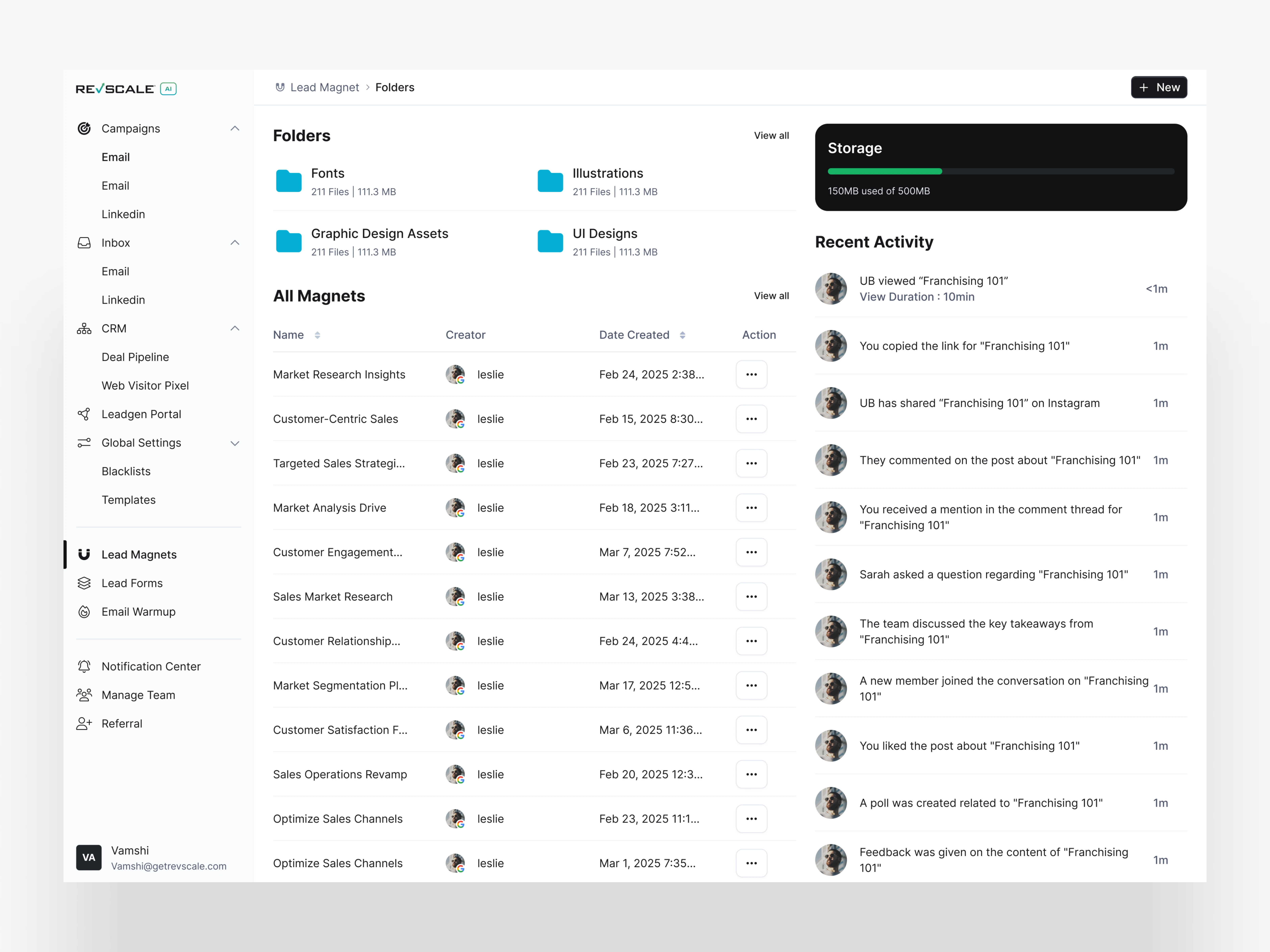 Folders + Recent Activity (default view)