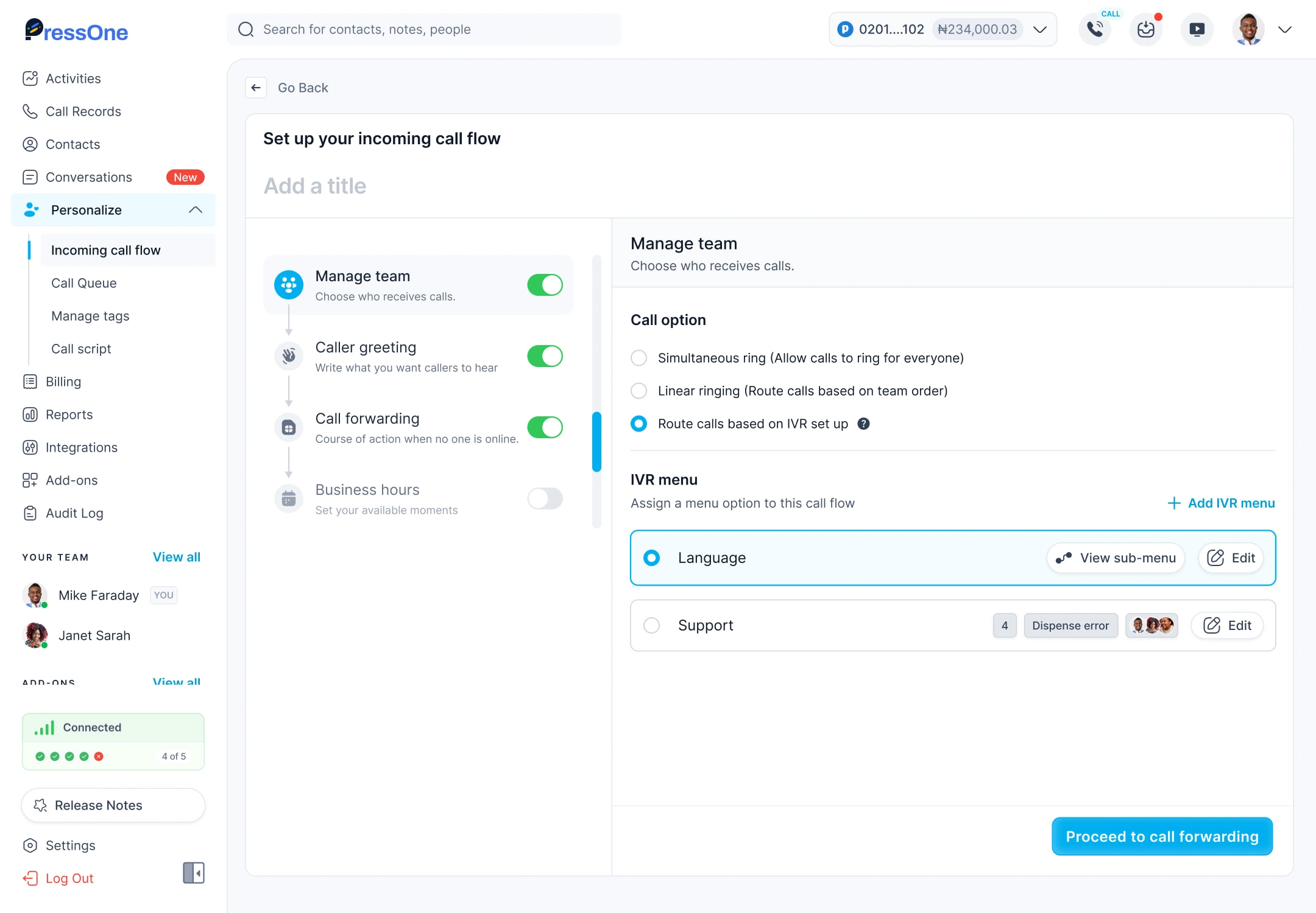 Manage Team: Route calls based on IVR Setup