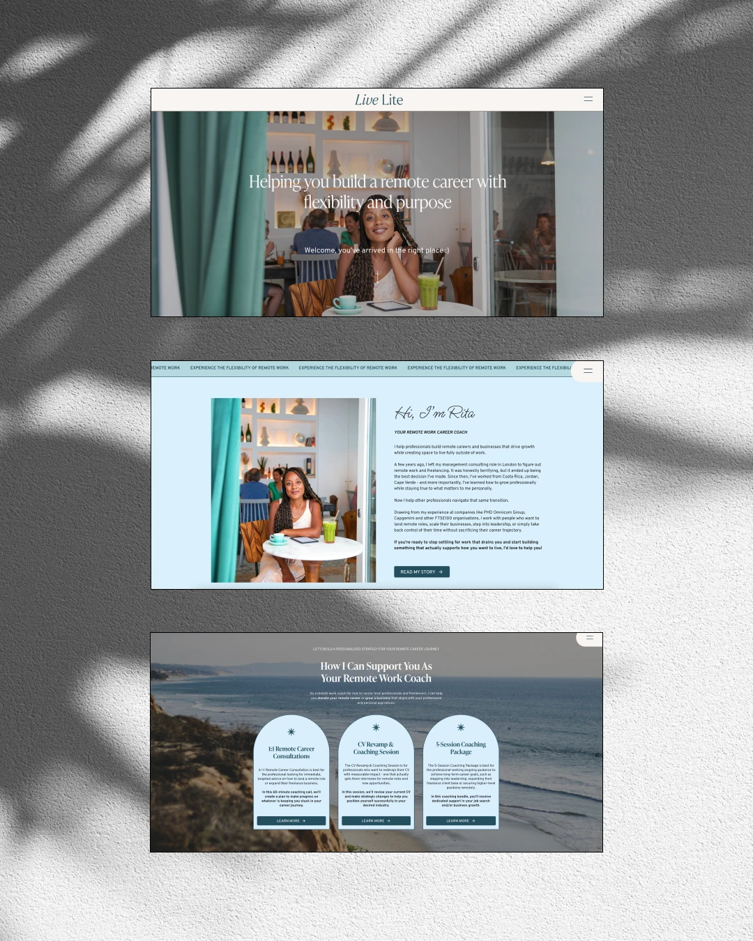 Various custom designed website sections