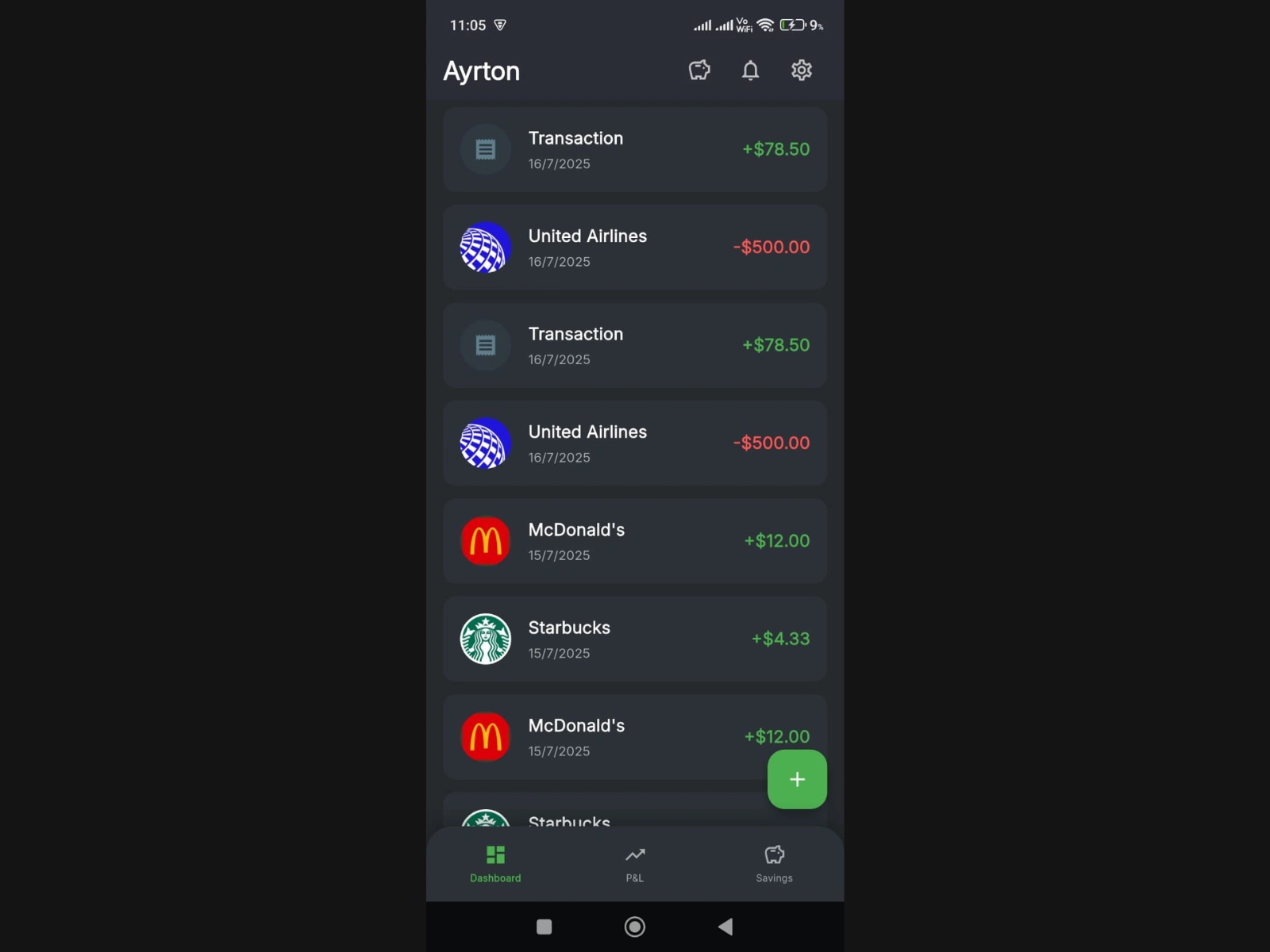 List of Transactions from users Attached Bank Accounts