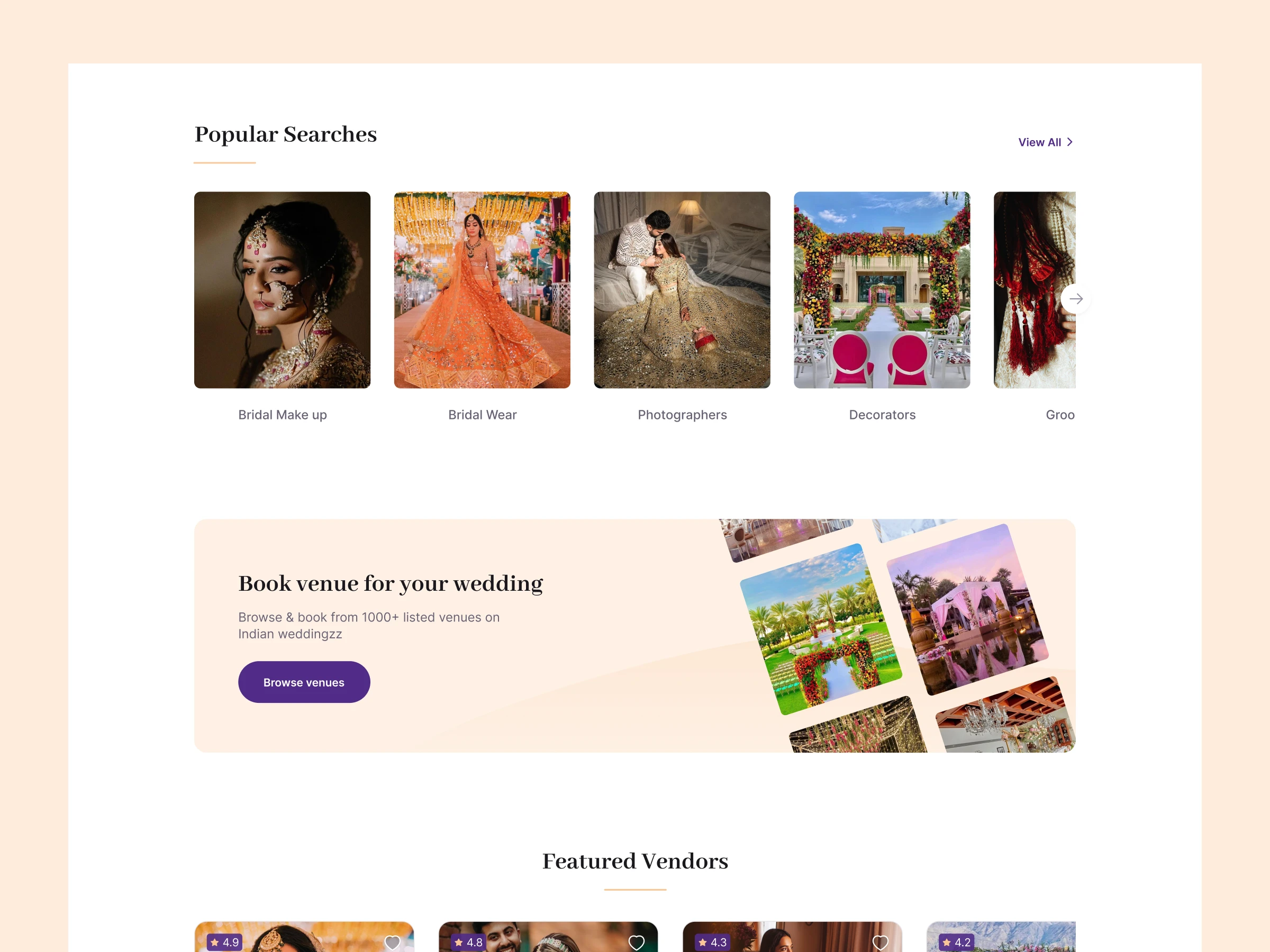 Venue booking CTA banner in home page