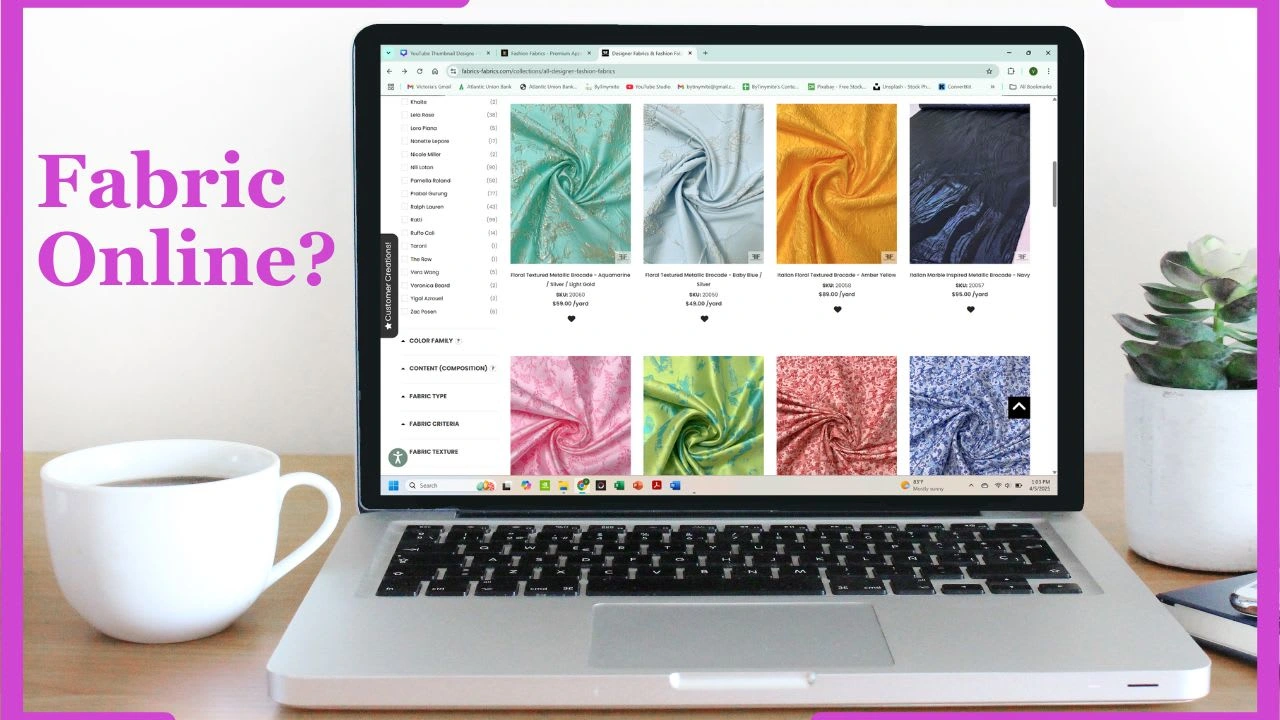 Thumbnail designed for an online fabric shopping guide video, featuring clear visuals and a focused image to clearly convey the topic/value and attract clicks.