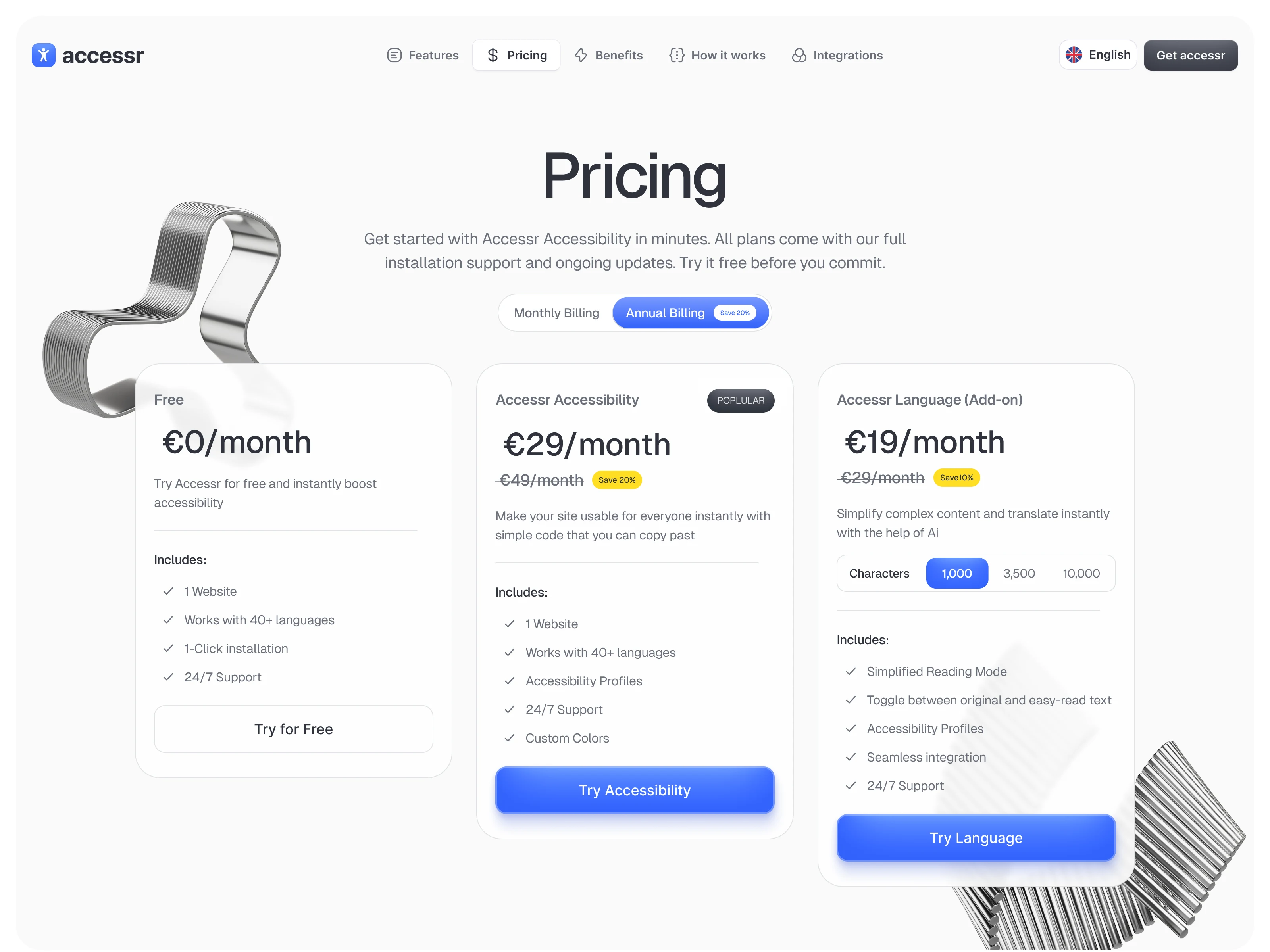Pricing page design