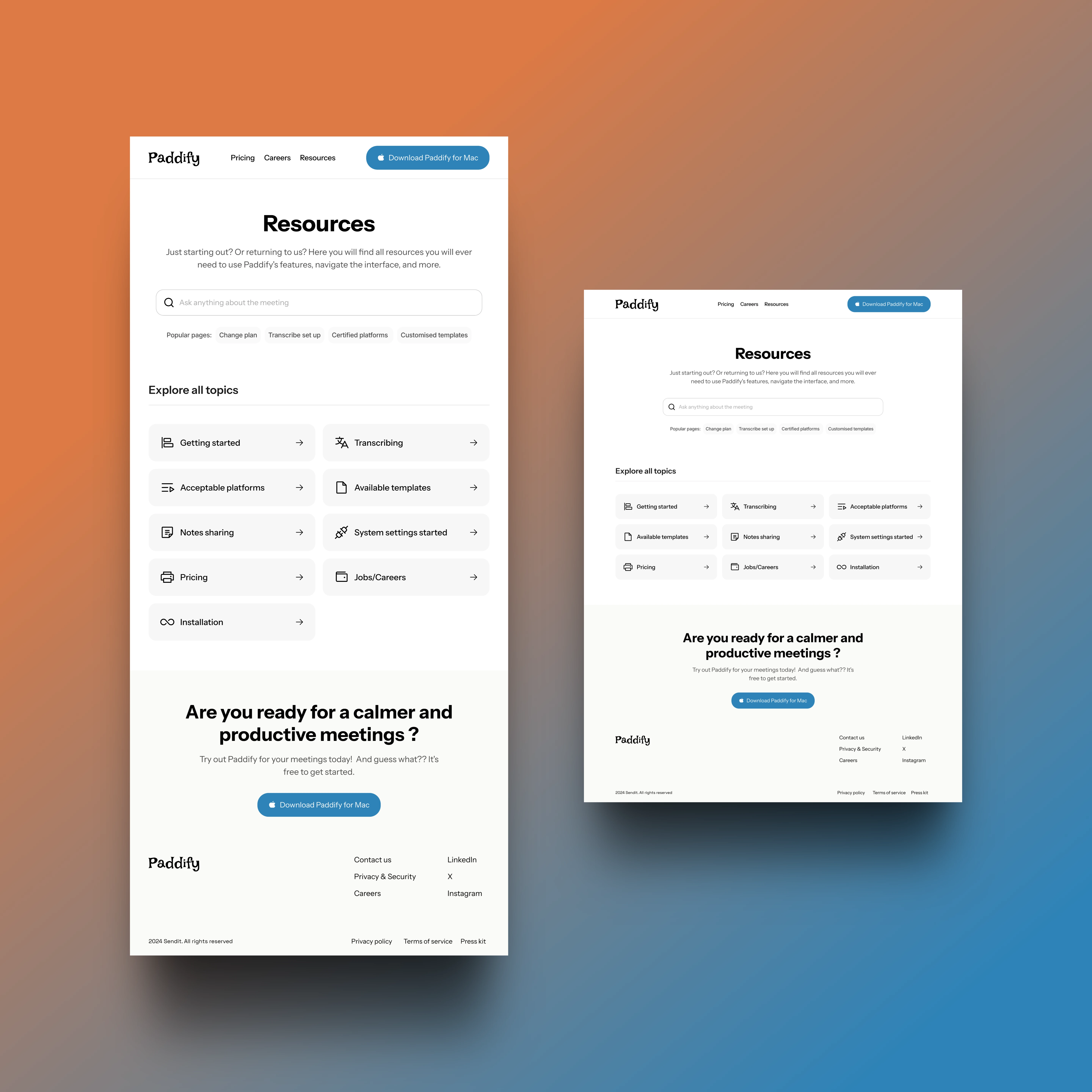 Tablet and Desktop view of resources page.